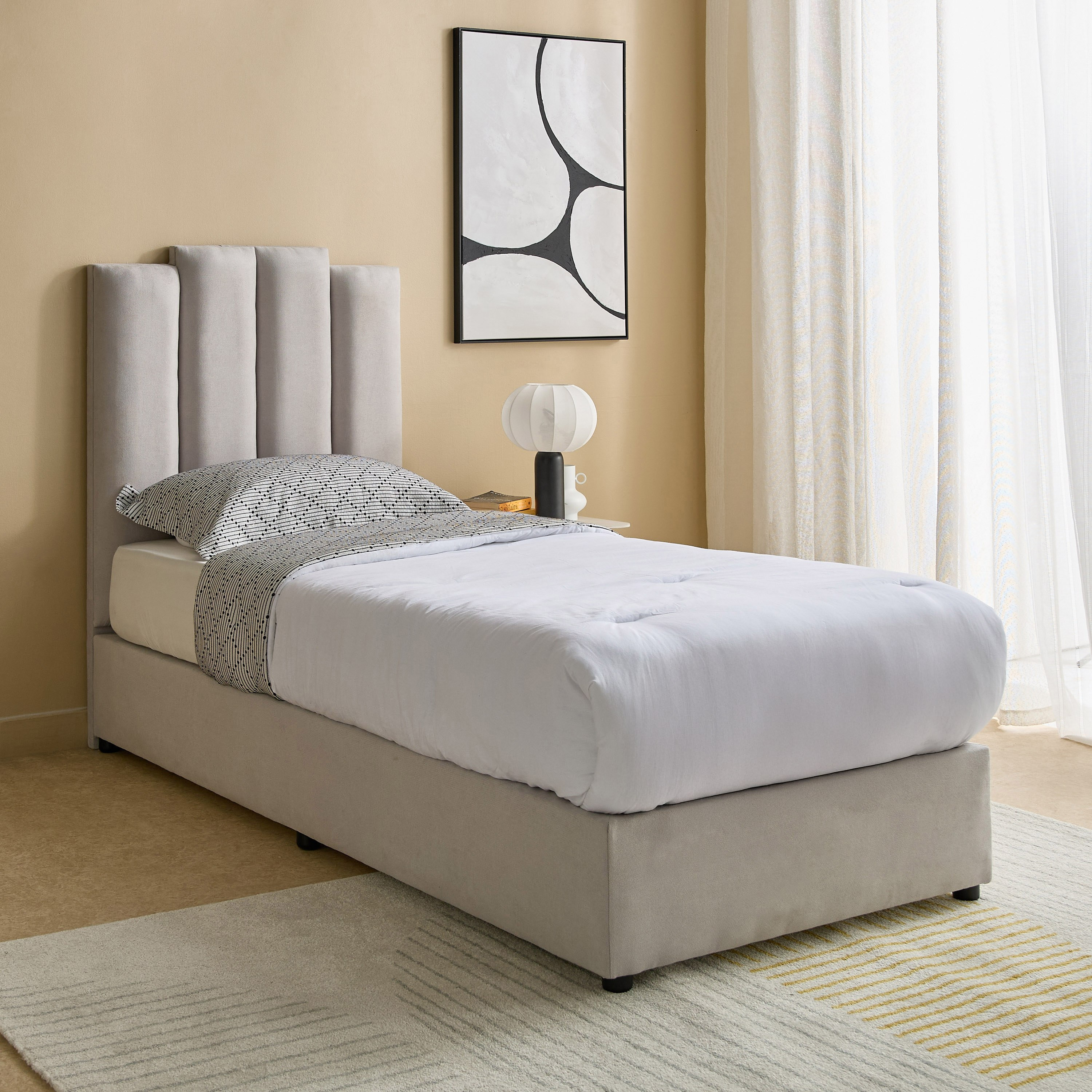 Curvy Riston Upholstered Single Bed - 90x200 cm-hbxkidsandyouth-bedsandbedsets-beds-single-image-1