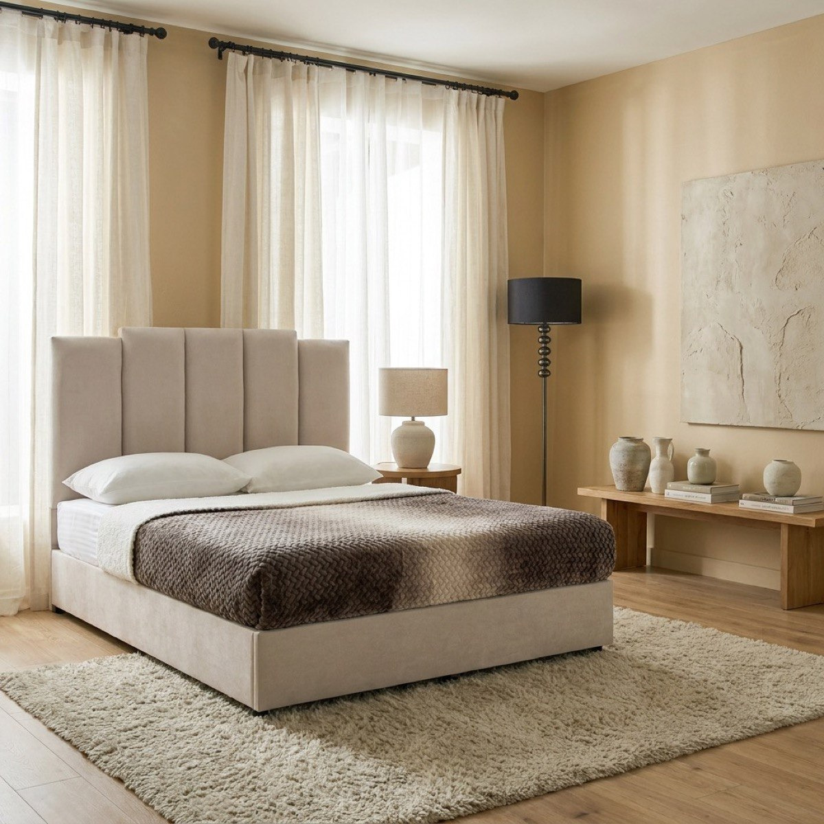 Curvy Riston Upholstered Twin Bed - 120x200 cm-hbxbedroom-bedsandbedsets-upholsteredbeds-twin-image-1