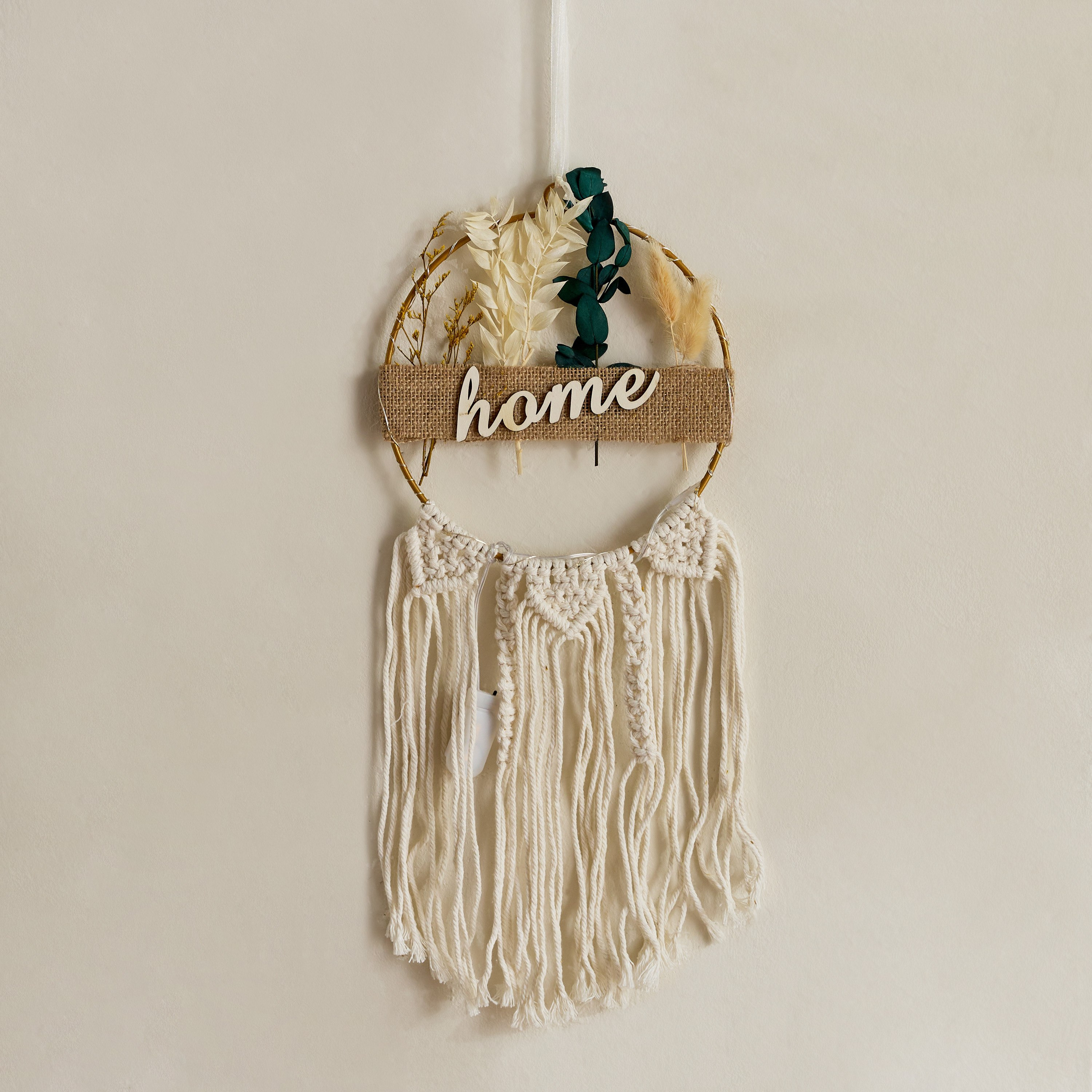 Elio 10 Warm LED Cotton Thread Iron Ring with Dried Flower Home Wood Letters - 20x52 cm-hbxdiningroom-lighting-decorativesandstringlights-image-2