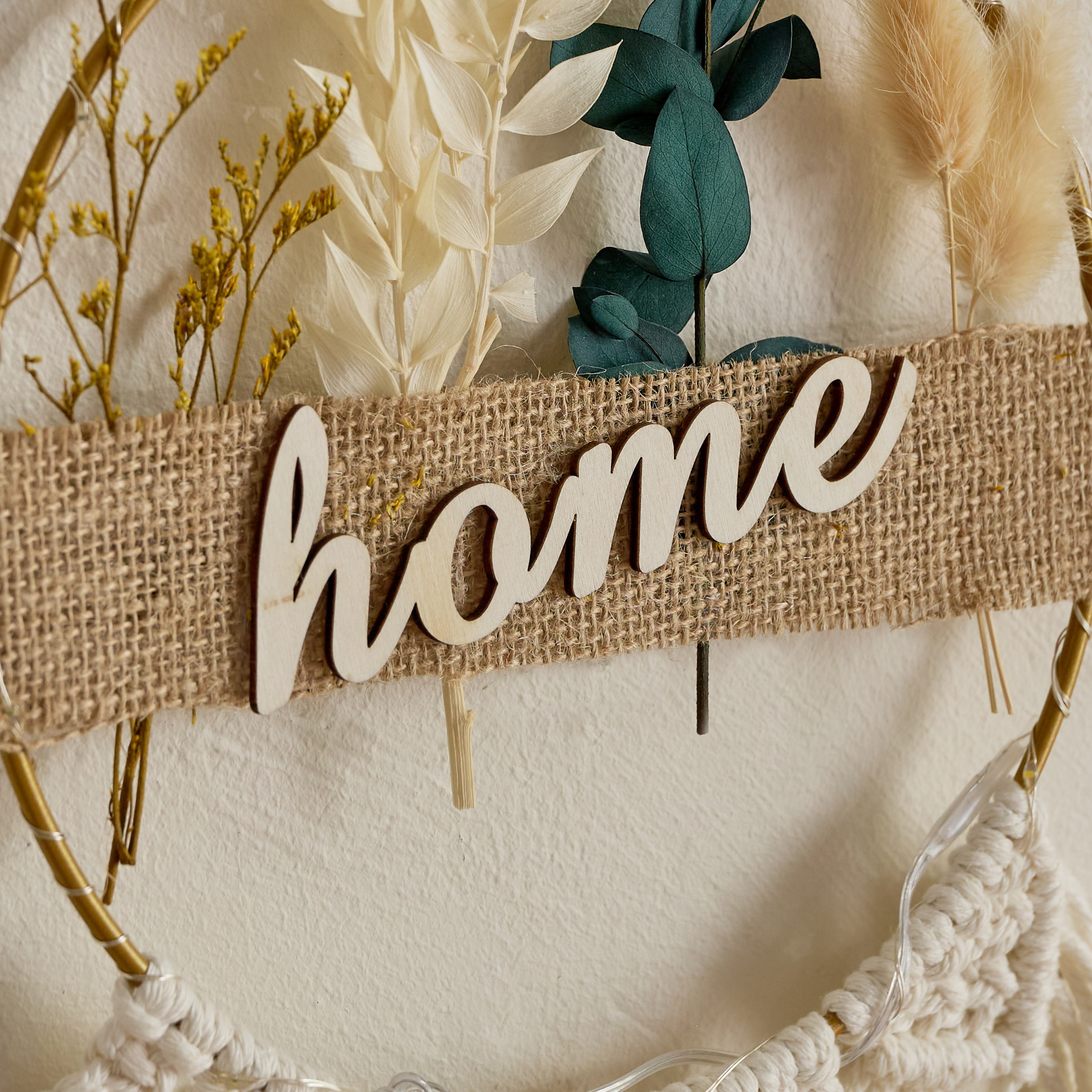Elio 10 Warm LED Cotton Thread Iron Ring with Dried Flower Home Wood Letters - 20x52 cm-hbxdiningroom-lighting-decorativesandstringlights-image-3