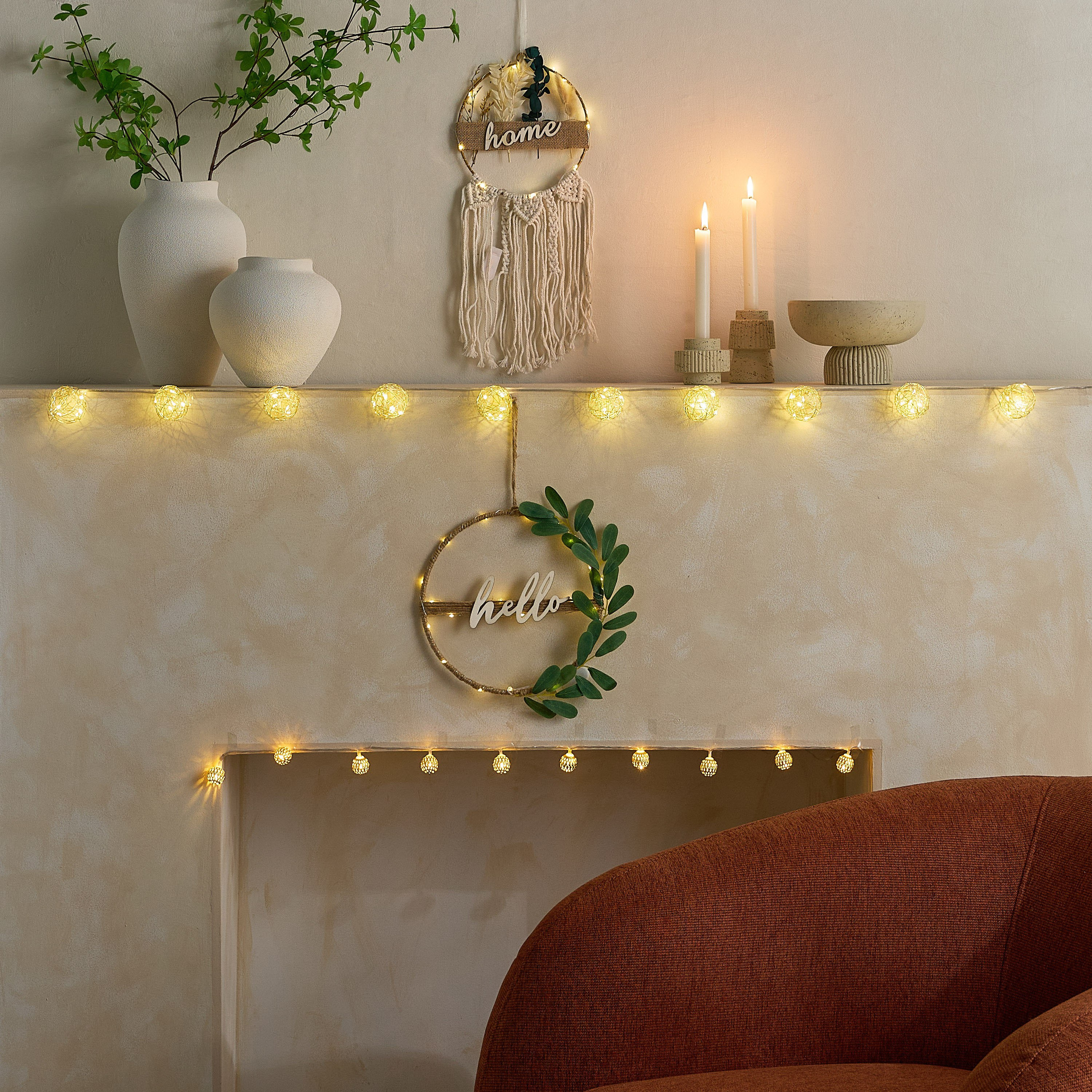 Elio 10 Warm LED Cotton Thread Iron Ring with Dried Flower Home Wood Letters - 20x52 cm-hbxdiningroom-lighting-decorativesandstringlights-image-4