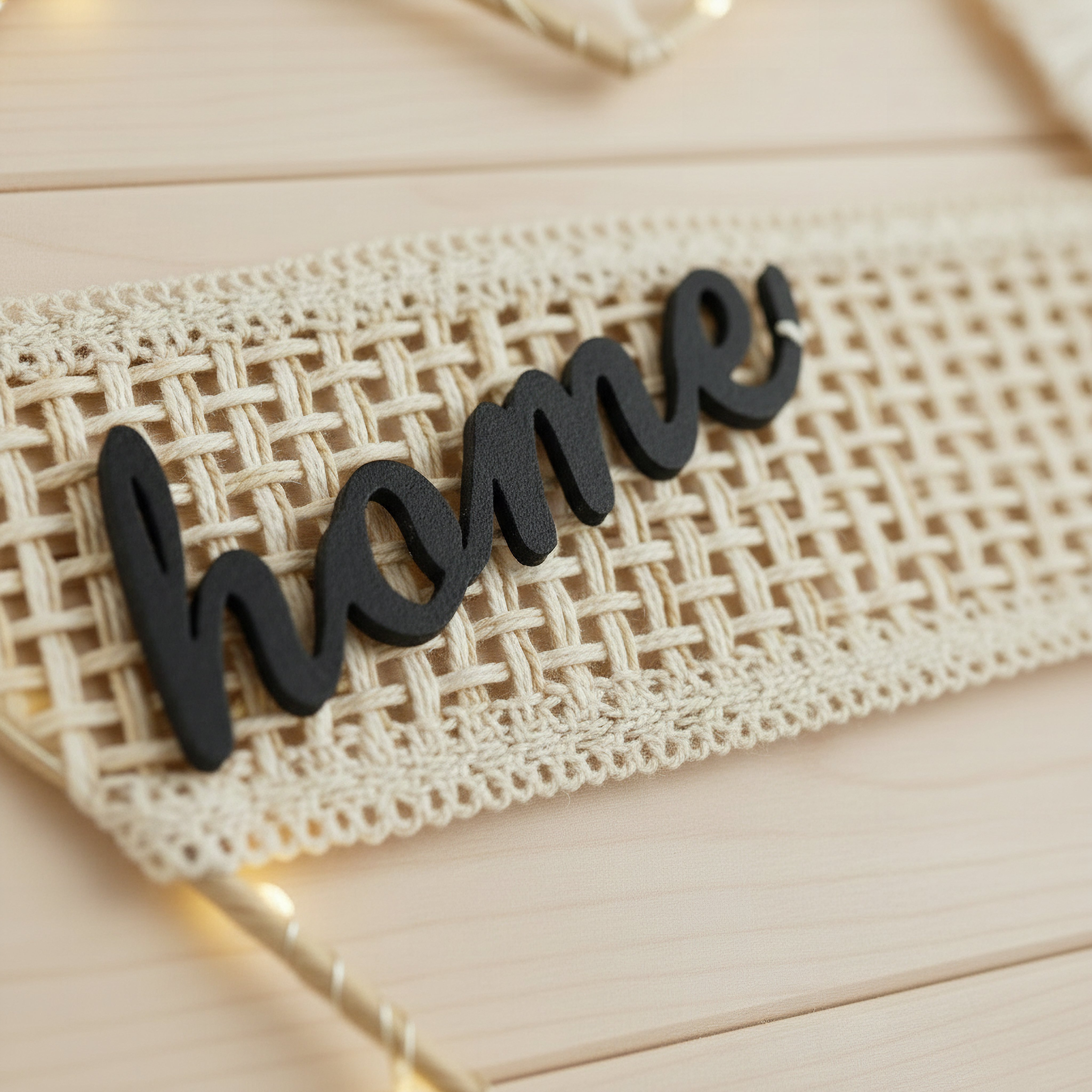 Elio Wood Letters Home with Cotton Thread Iron Heart and 20 Warm LED Lights Wall Decor - 30x29.5 cm-hbxdiningroom-lighting-decorativesandstringlights-image-2