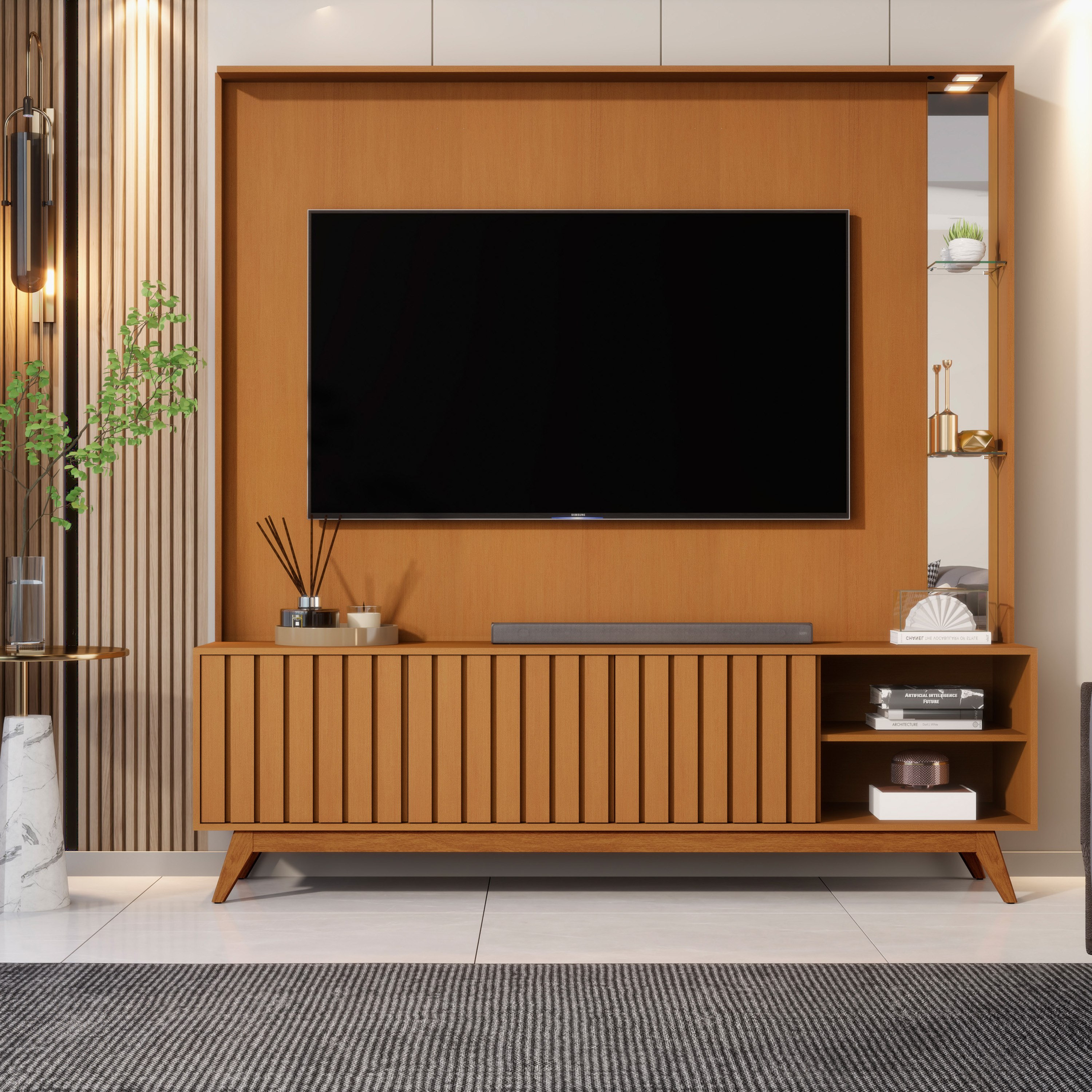 Movo Remington Wall Unit Upto 75 Inches with LED Light-hbxlivingroom-mediaunitsandstorage-wallunits-image-1