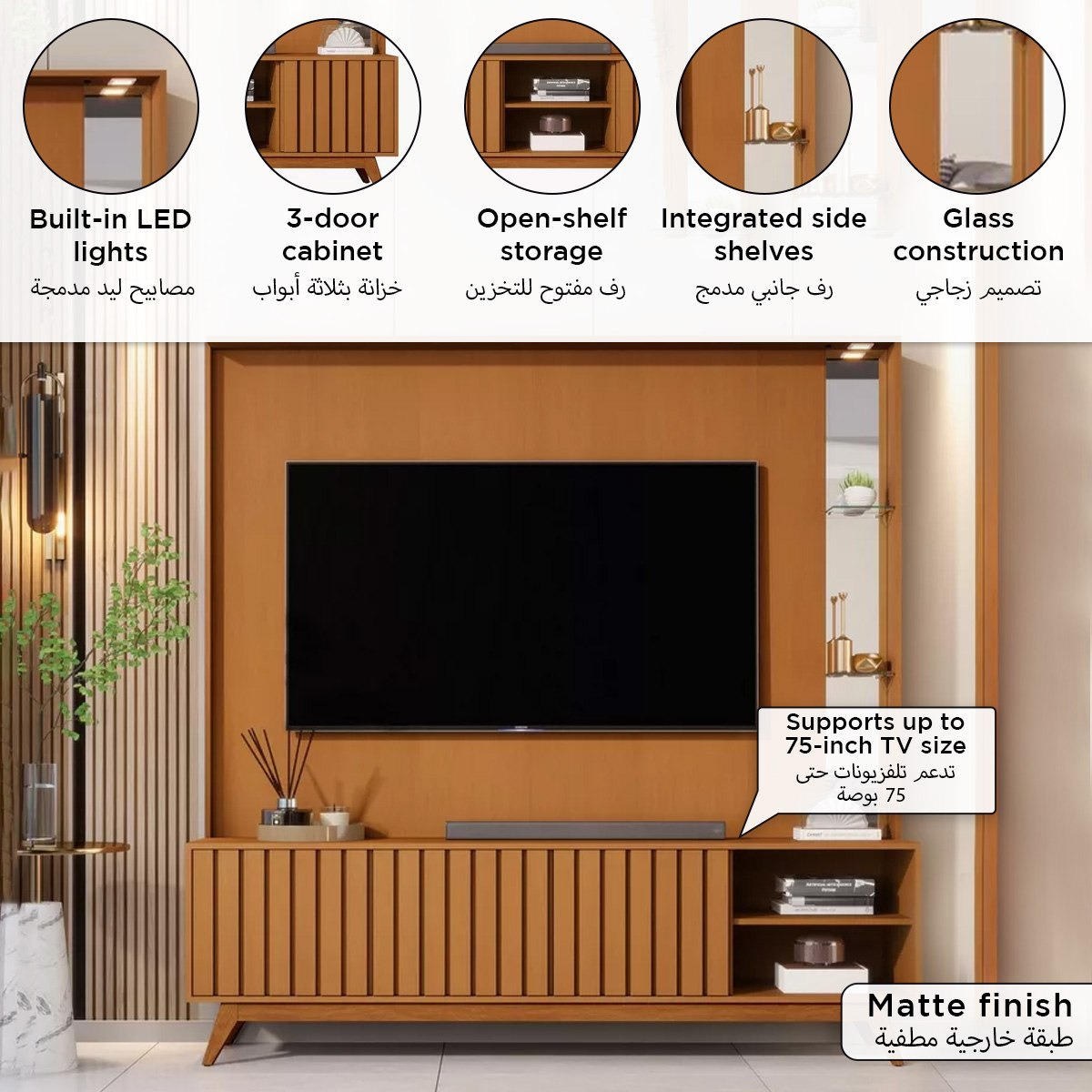 Movo Remington Wall Unit Upto 75 Inches with LED Light-hbxlivingroom-mediaunitsandstorage-wallunits-image-6