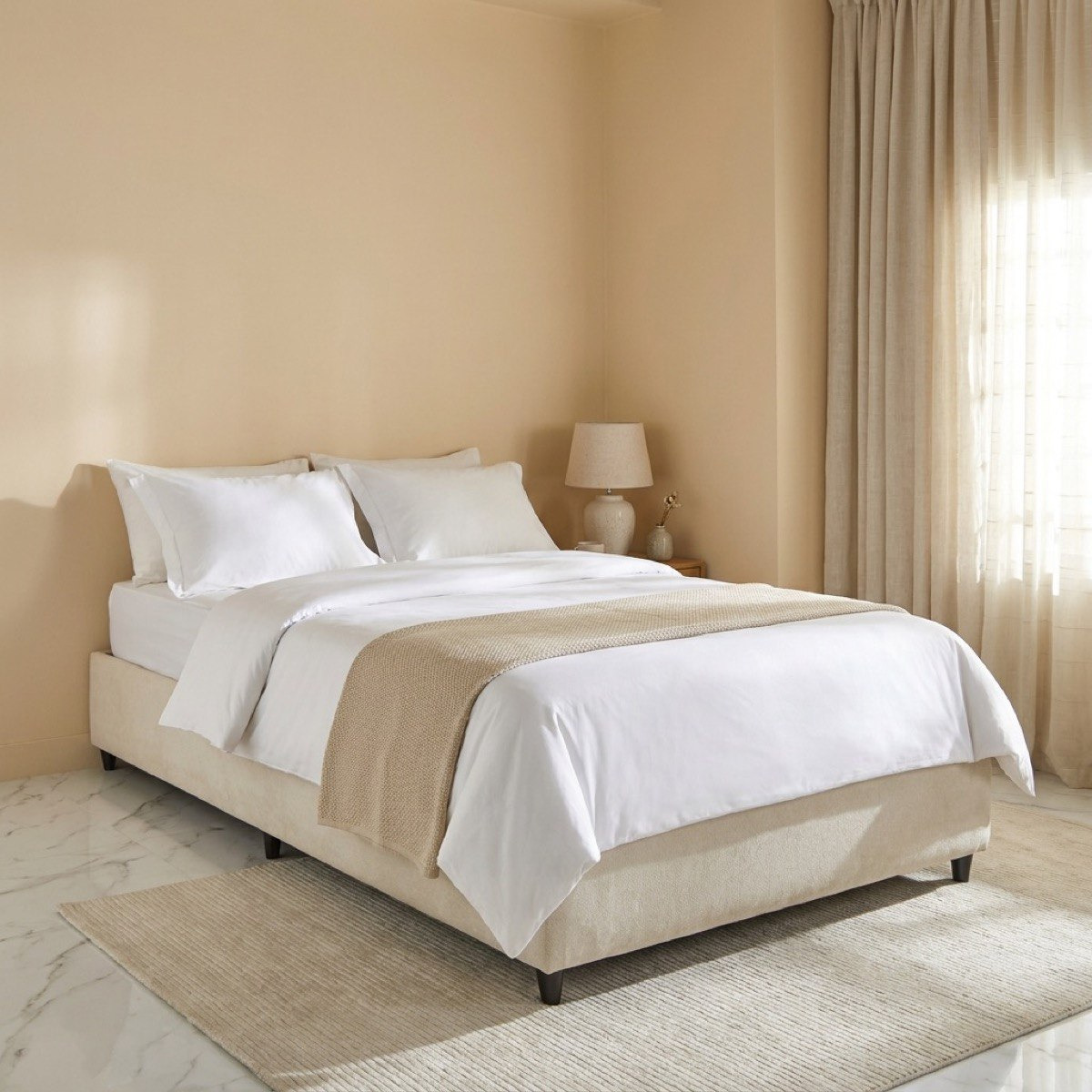 Ivory Upholstered Single Bed Base - 90x200 cm-PROMO_HB_UAE_HBX10_250526-image-1