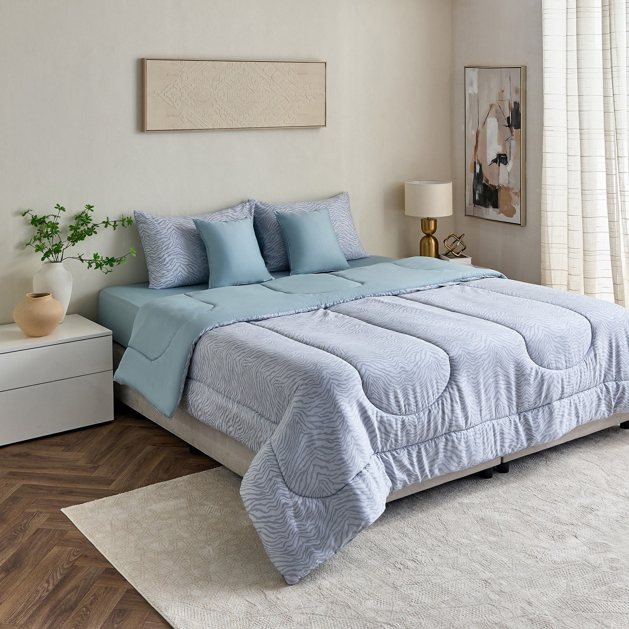 طقم لحاف وشرشف سوبر كينج قطن بطبعات 5 قطع من هيوستن زينفي - 240×240 سم-hbxhomeware-hbxdecorandfurnishings-image-8