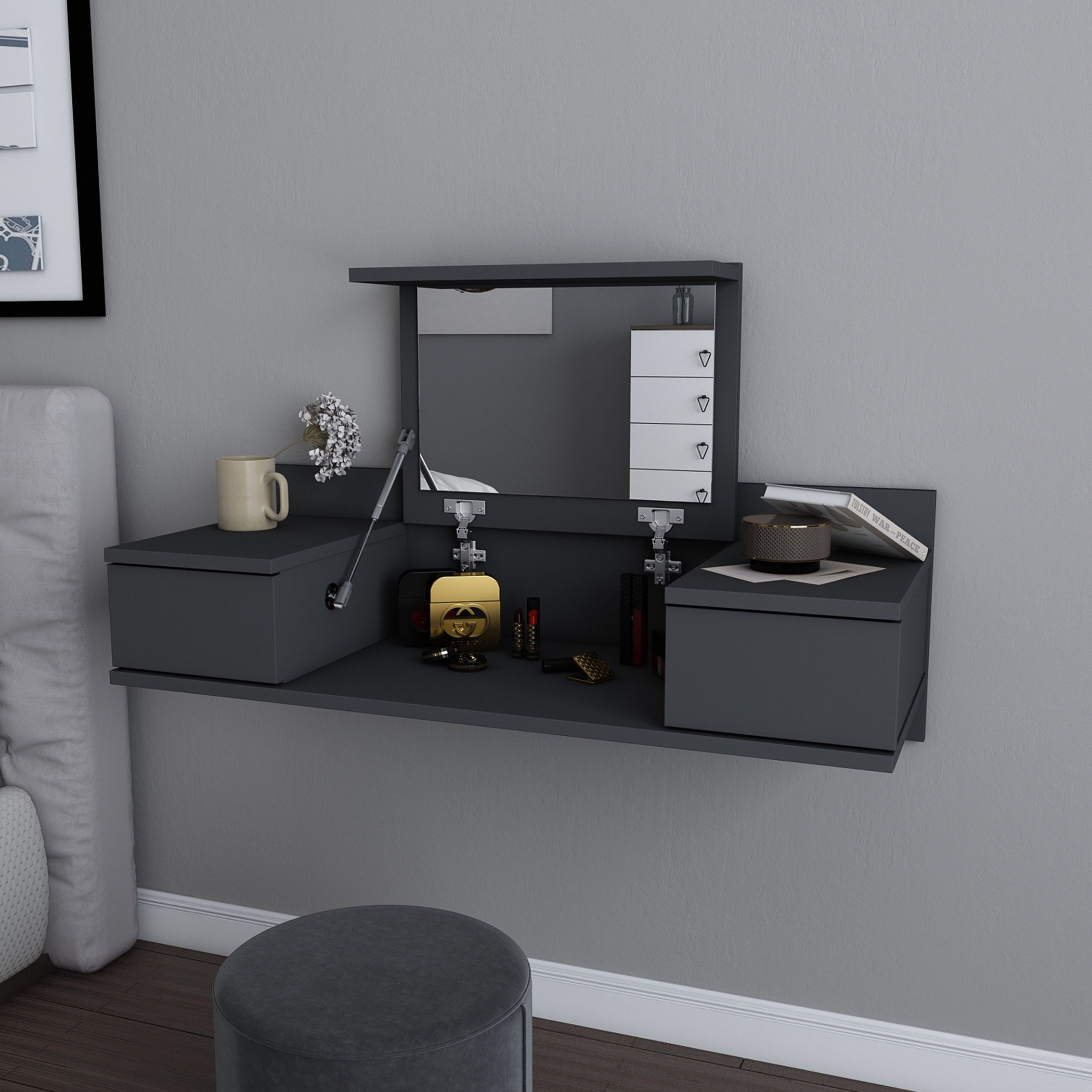 Modulix Drax Wall Mounted 2-Drawer Console Dresser with Mirror-hbxfurniture-bedroom-dressersandmirrors-image-1