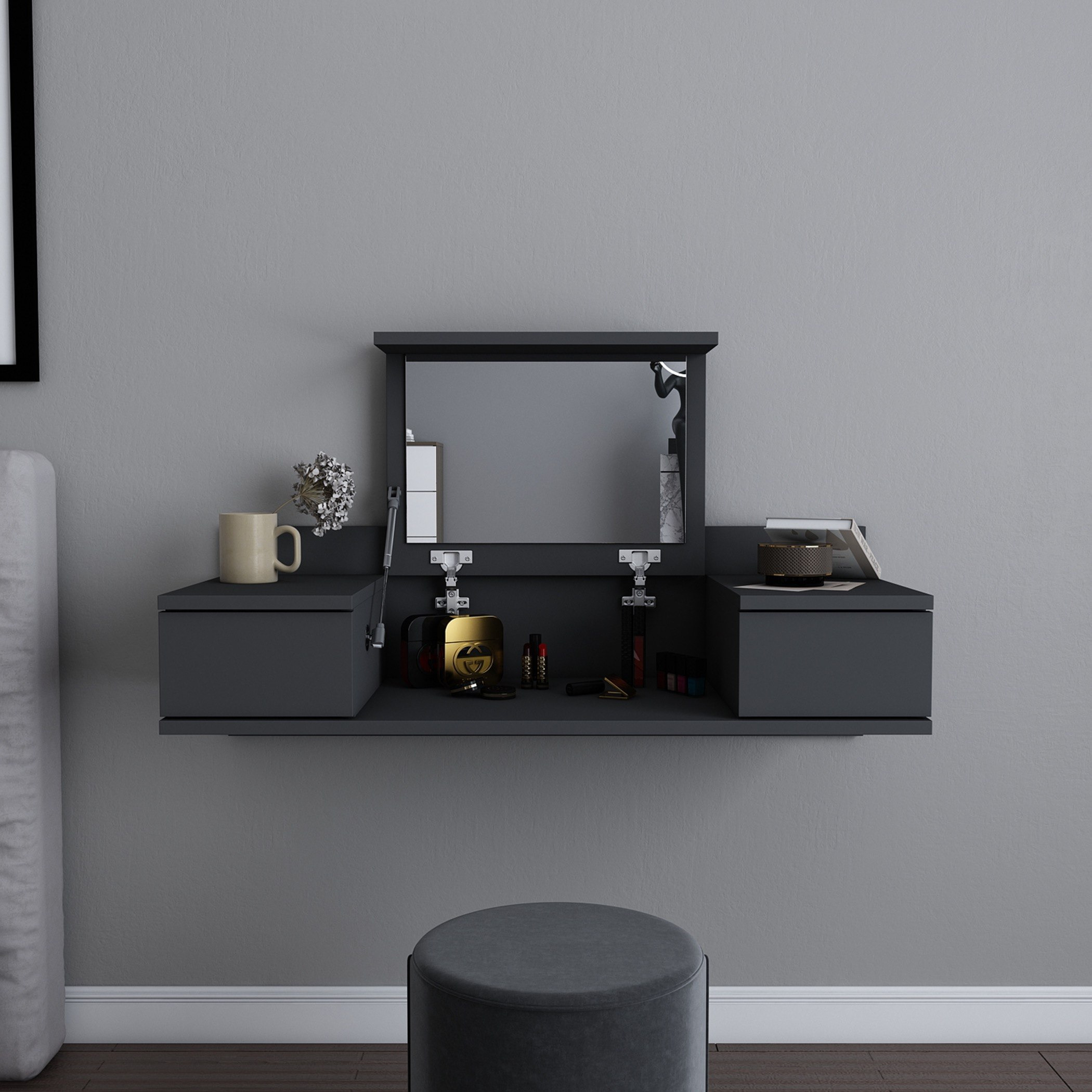 Modulix Drax Wall Mounted 2-Drawer Console Dresser with Mirror-hbxfurniture-bedroom-dressersandmirrors-image-2