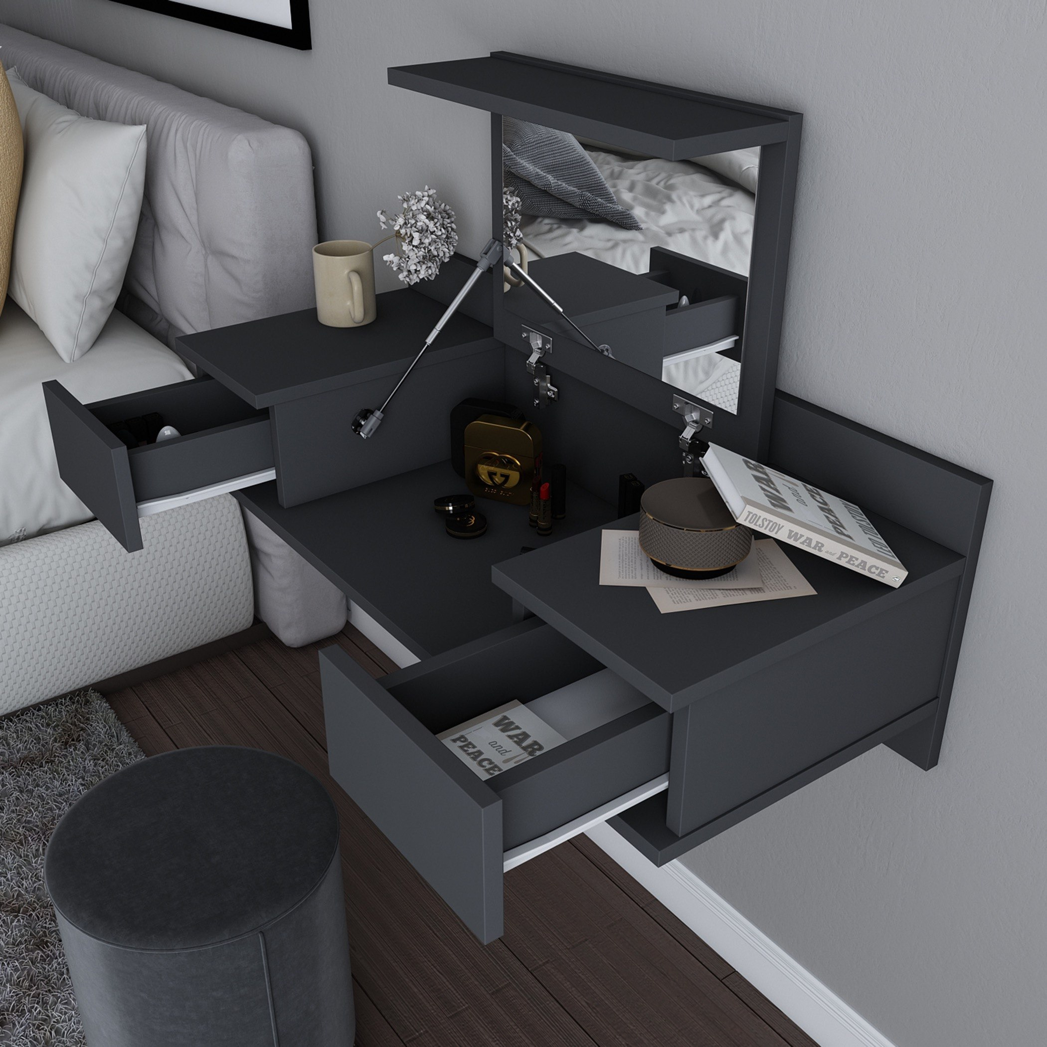 Modulix Drax Wall Mounted 2-Drawer Console Dresser with Mirror-hbxfurniture-bedroom-dressersandmirrors-image-3