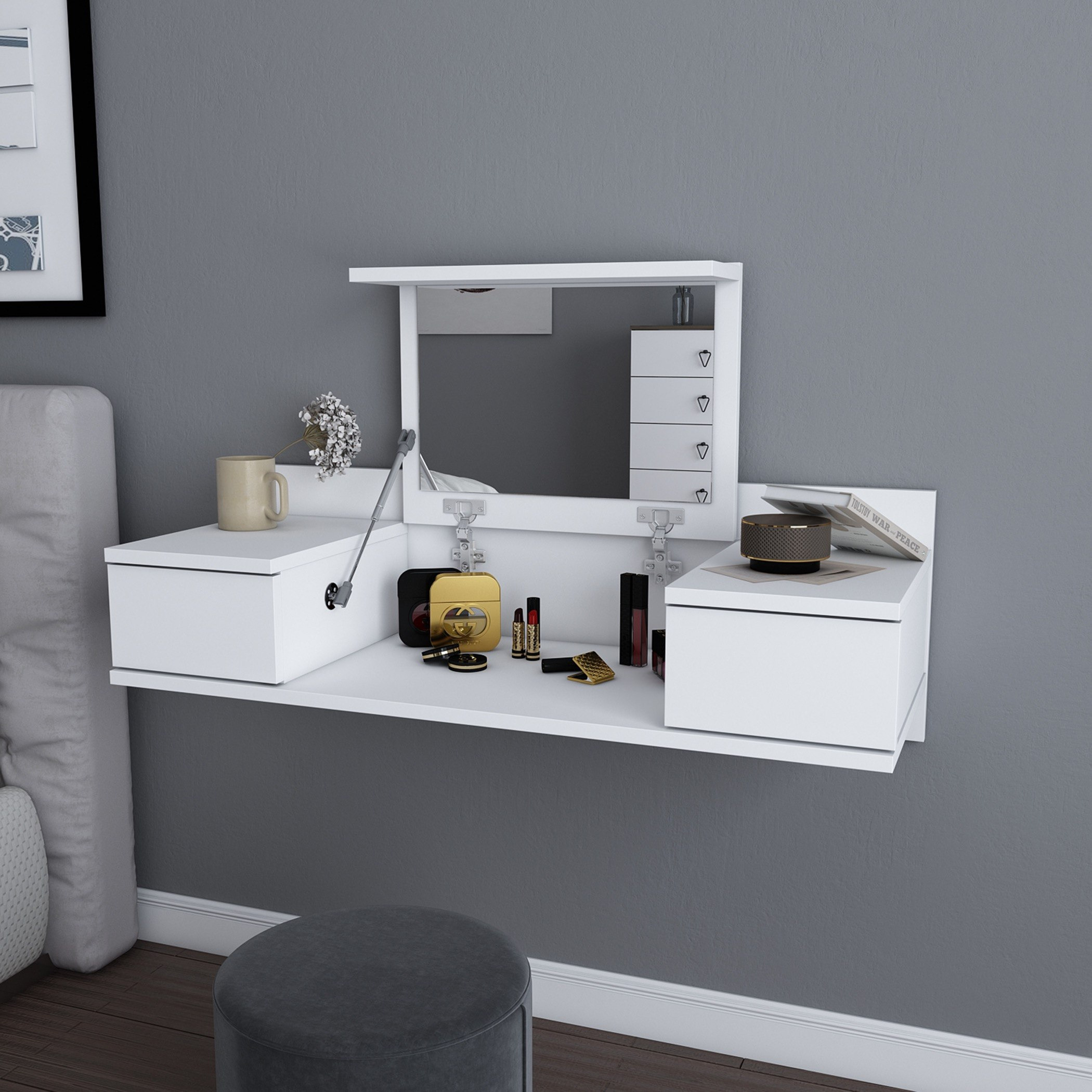 Modulix Drax Wall Mounted 2-Drawer Console Dresser with Mirror-hbxfurniture-bedroom-dressersandmirrors-image-1