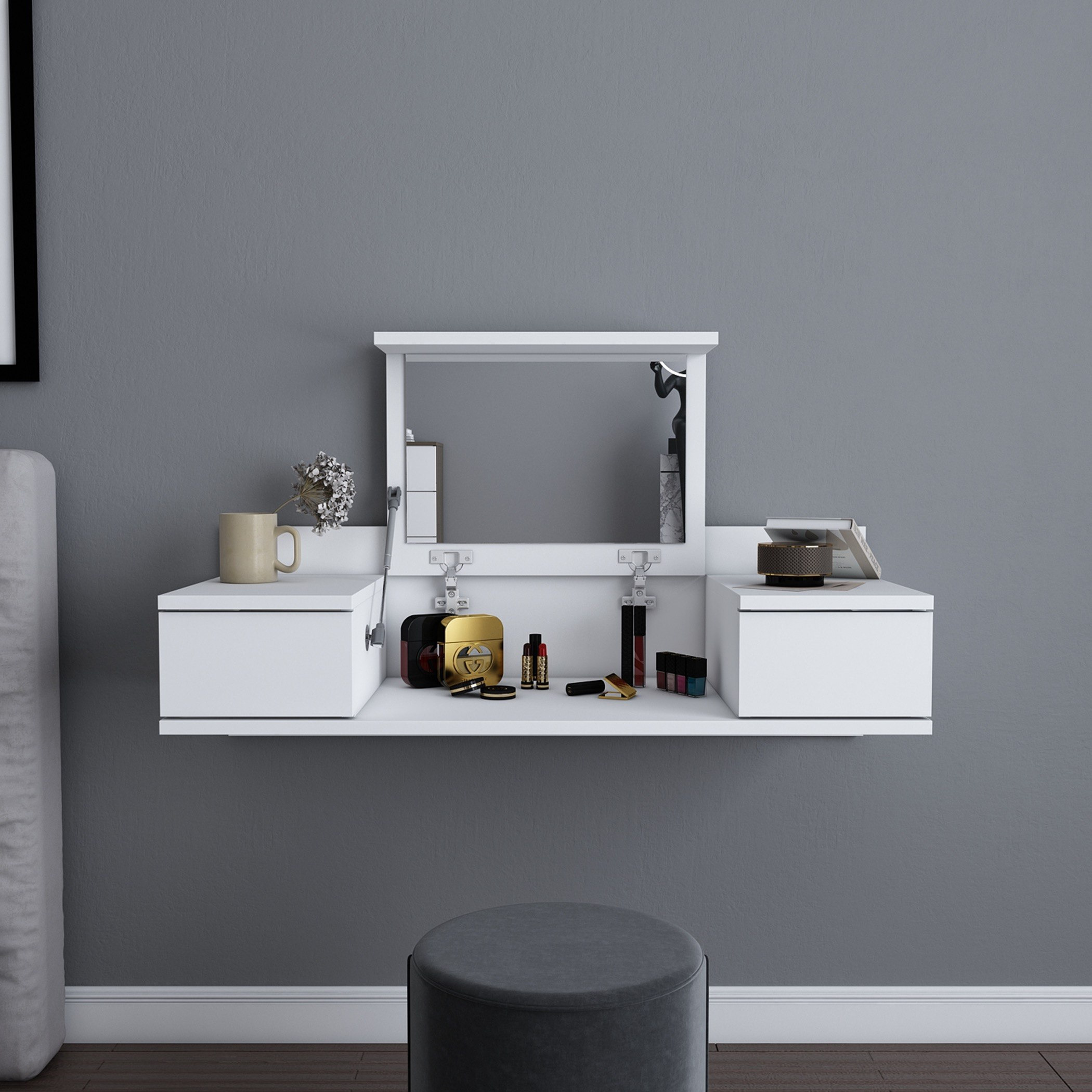 Modulix Drax Wall Mounted 2-Drawer Console Dresser with Mirror-hbxfurniture-bedroom-dressersandmirrors-image-2