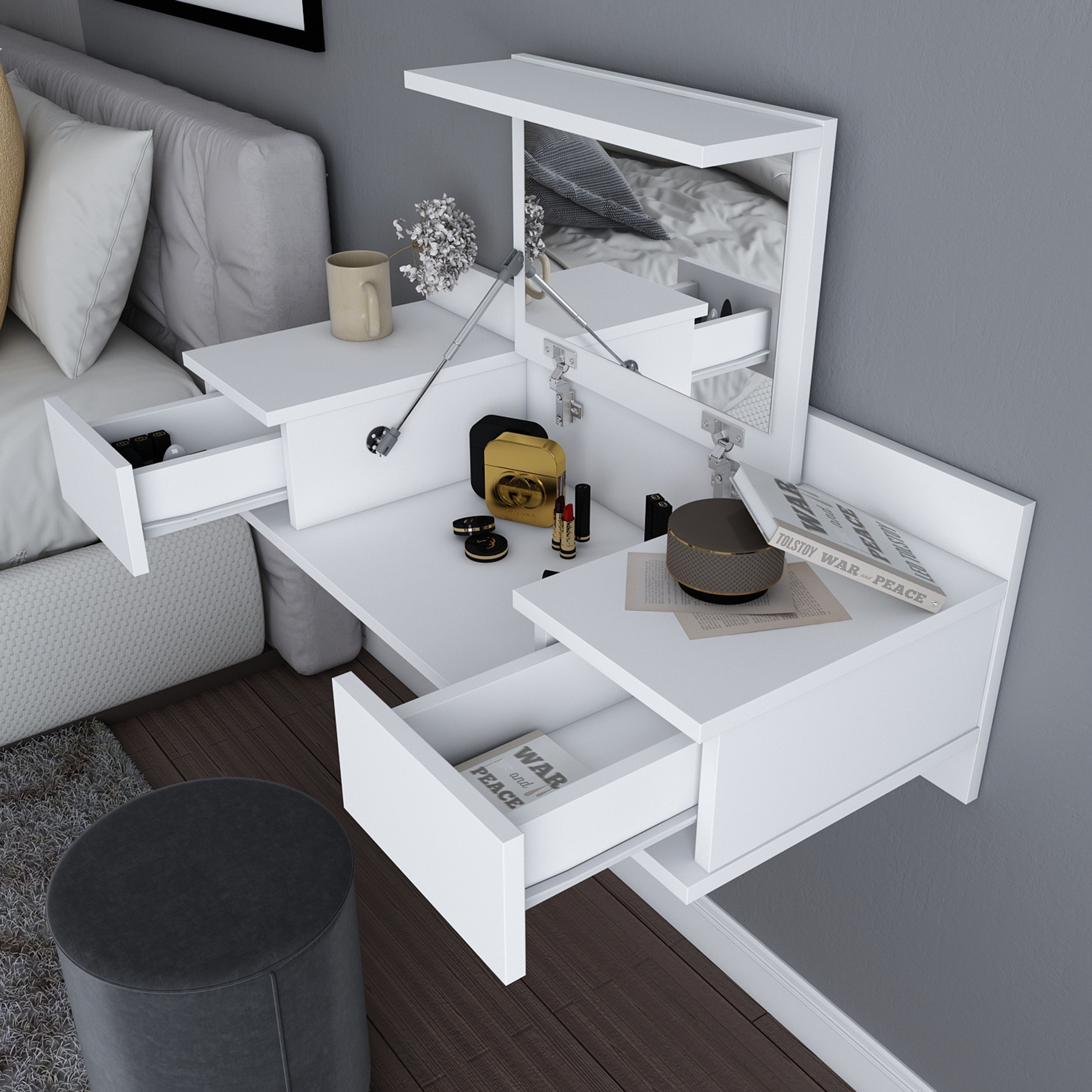 Modulix Drax Wall Mounted 2-Drawer Console Dresser with Mirror-hbxfurniture-bedroom-dressersandmirrors-image-3