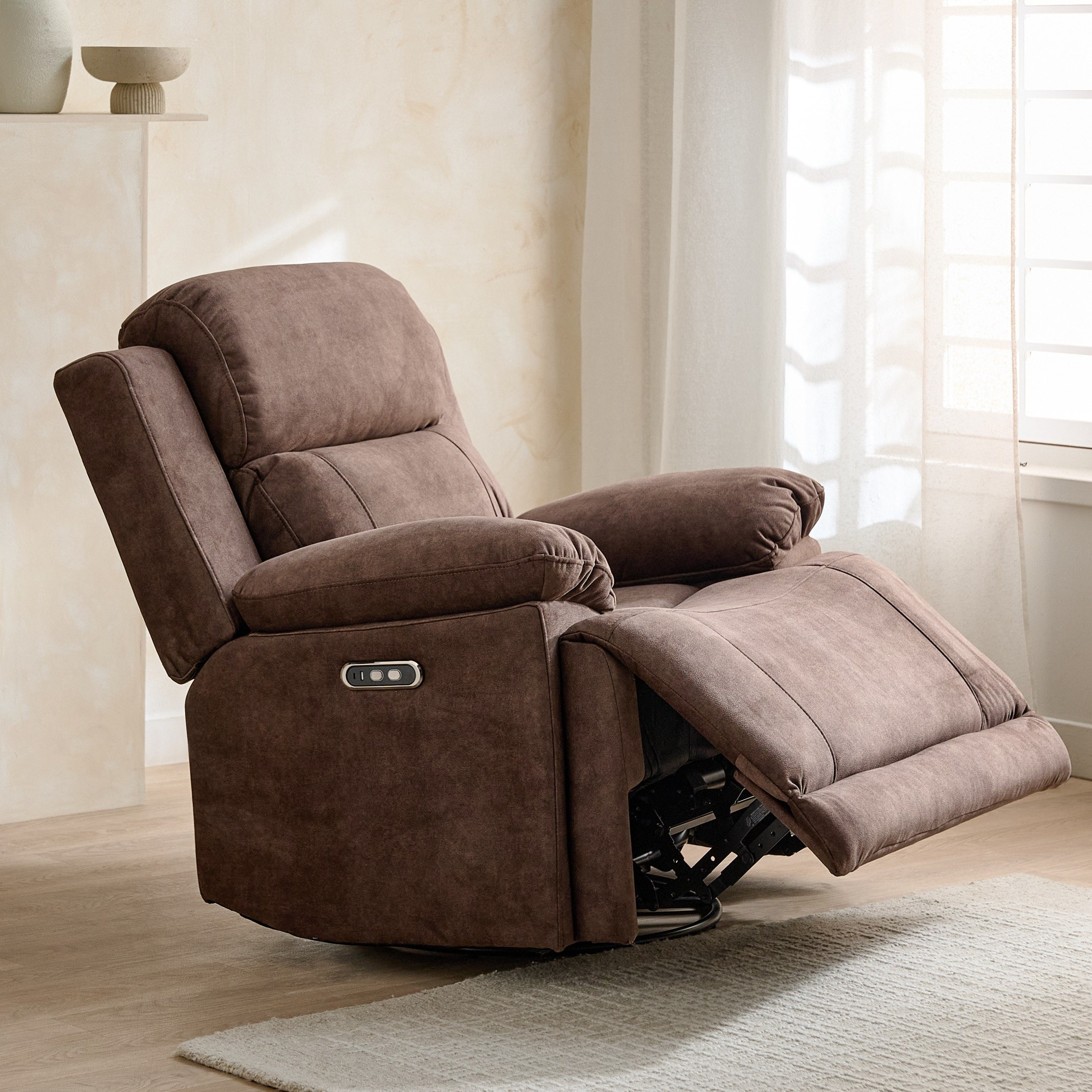 Reva Fabric Dual Electric Armchair Recliner with Swivel and Glider-hbxfurniture-sofasandarmchairs-reclinersofas-image-3
