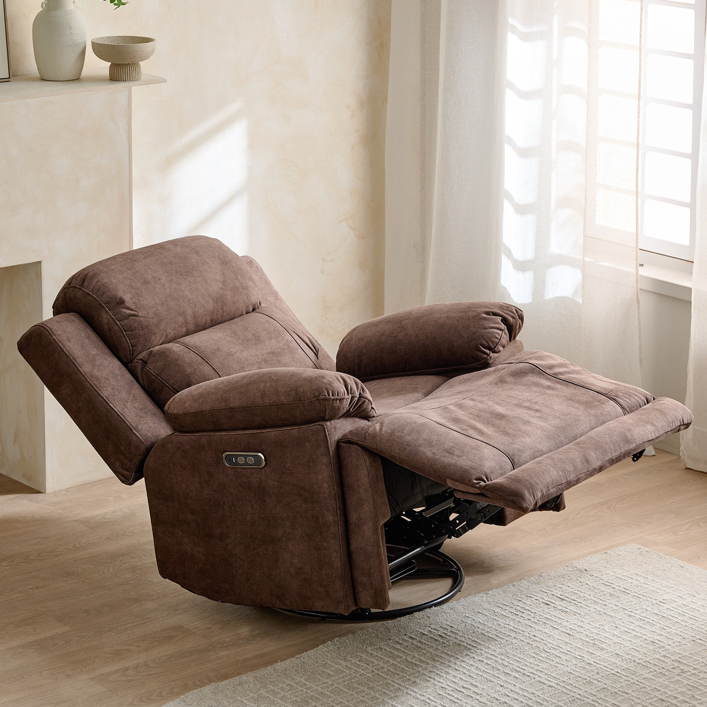 Reva Fabric Dual Electric Armchair Recliner with Swivel and Glider-hbxfurniture-sofasandarmchairs-reclinersofas-image-4
