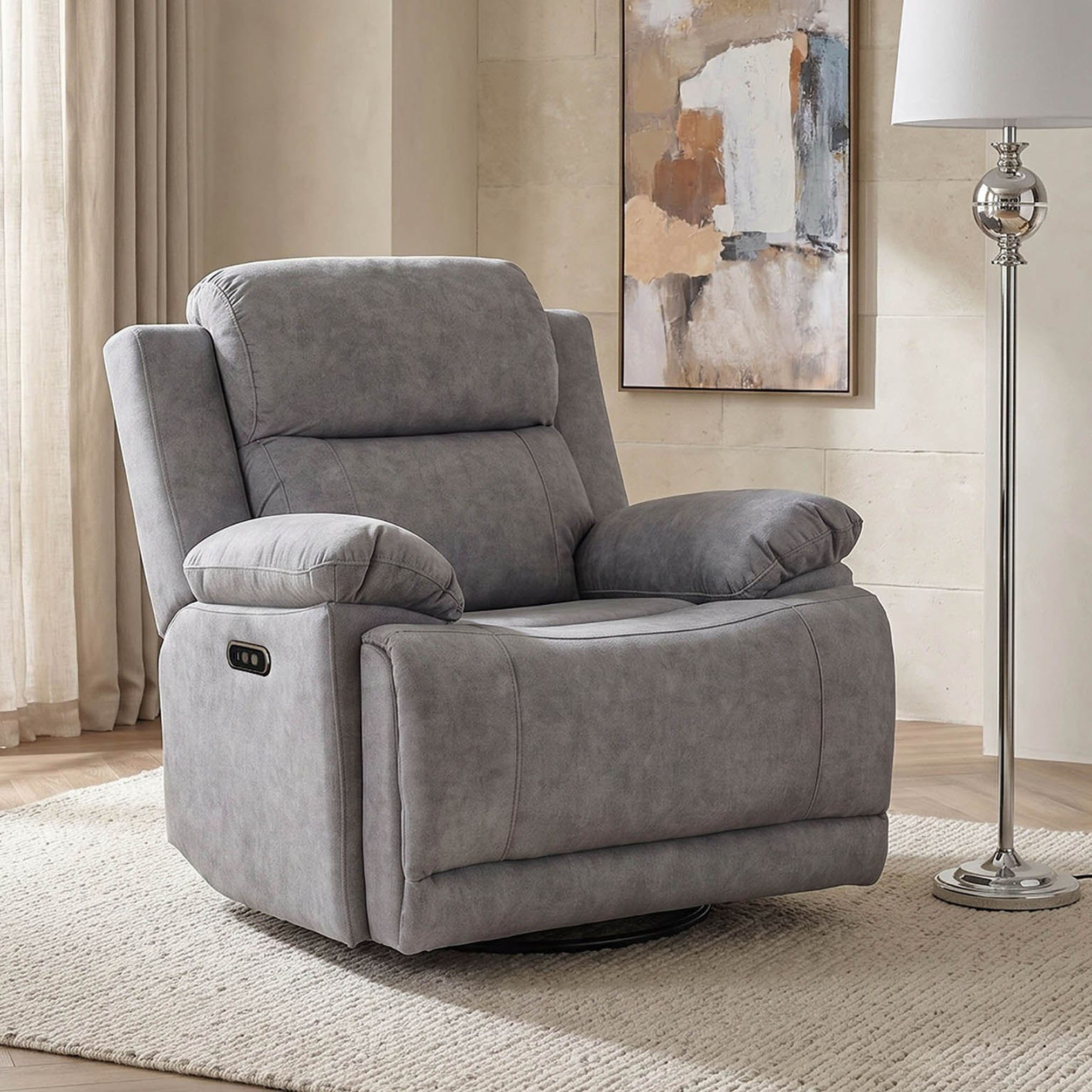 Reva Fabric Dual Electric Power Armchair Recliner with Swivel and Glider-hbxfurniture-sofasandarmchairs-reclinersofas-image-1