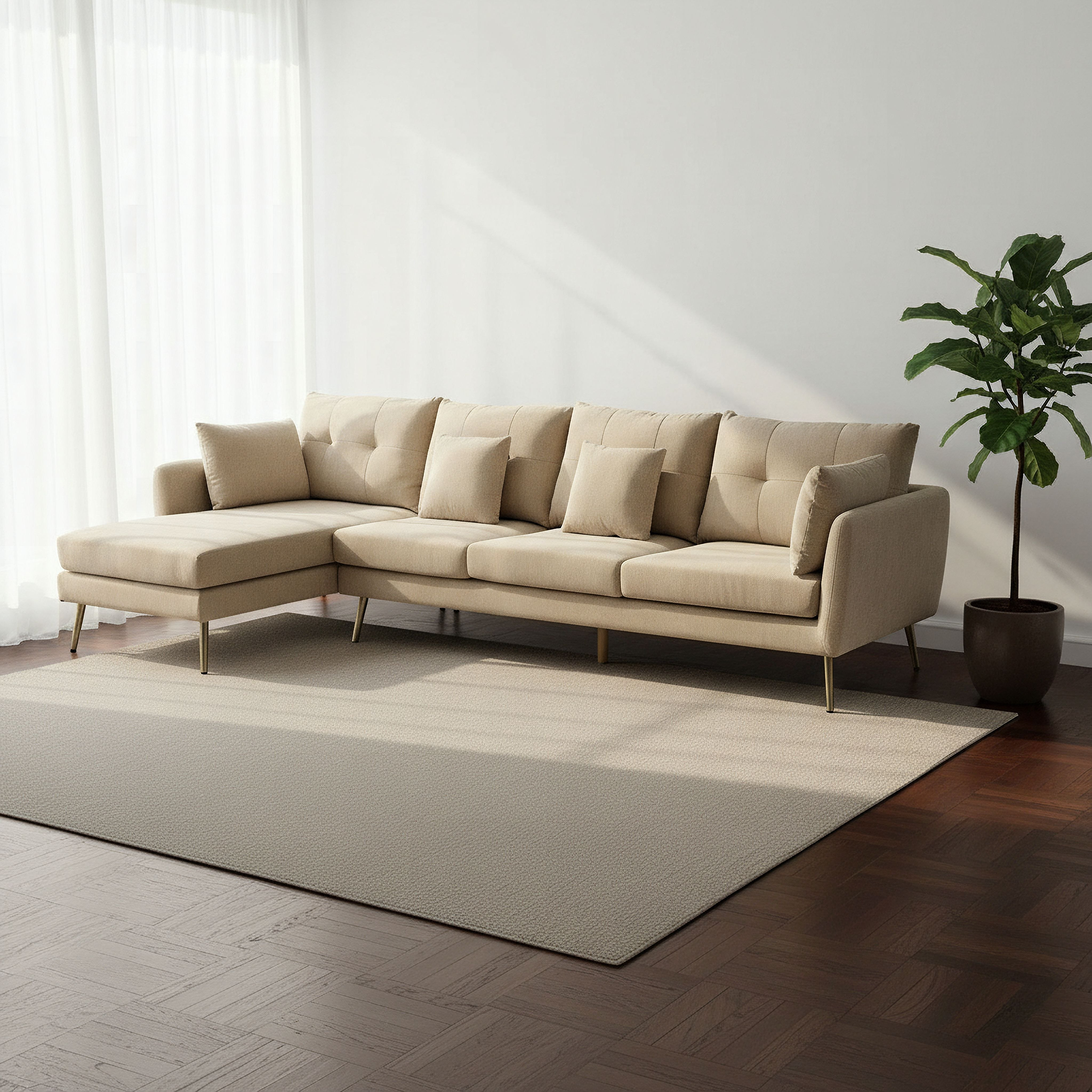 Waver 5-Seater Left Corner Fabric Sofa with 4 Cushions-hbxlivingroom-sofasandarmchairs-sofas-image-1