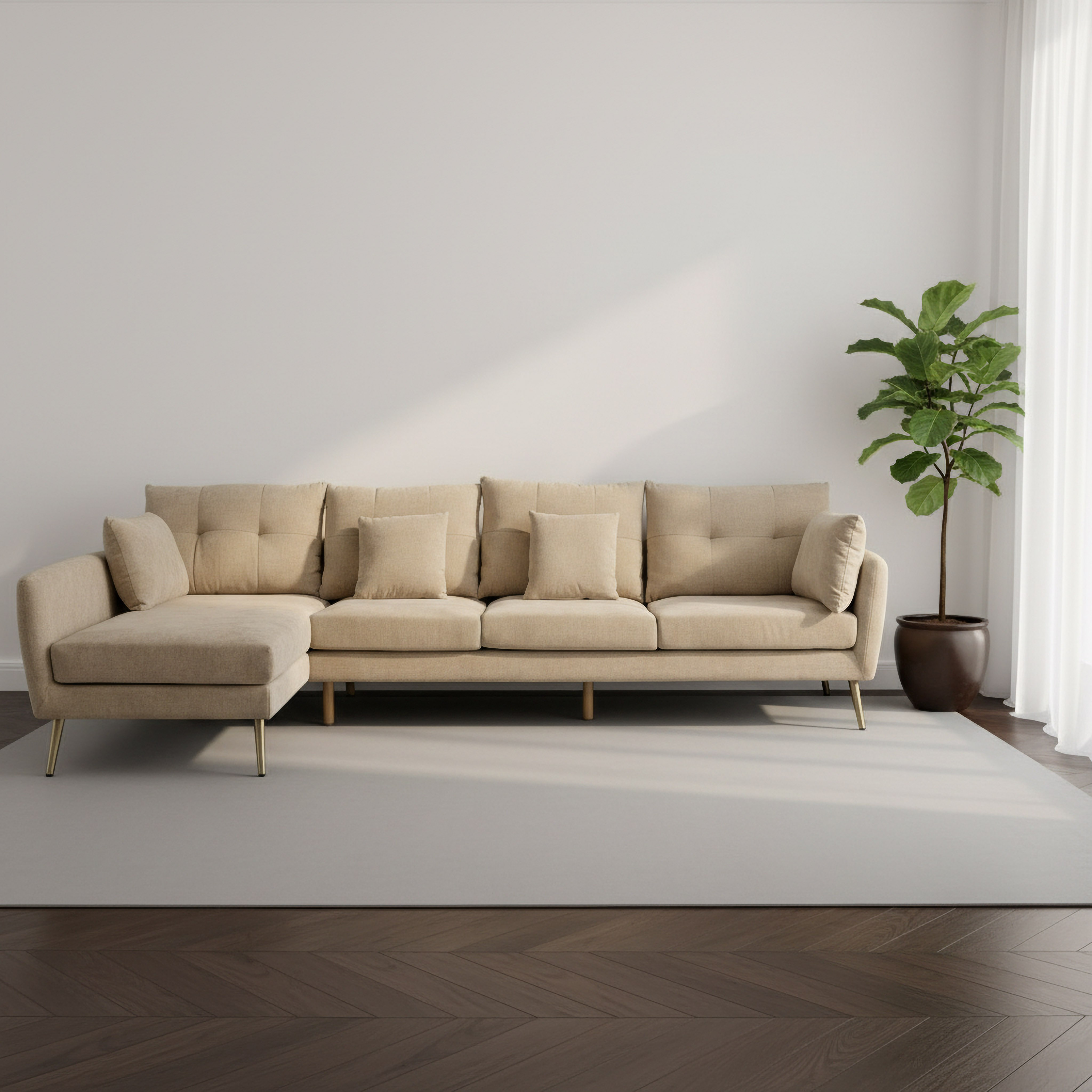 Waver 5-Seater Left Corner Fabric Sofa with 4 Cushions-hbxlivingroom-sofasandarmchairs-sofas-image-2