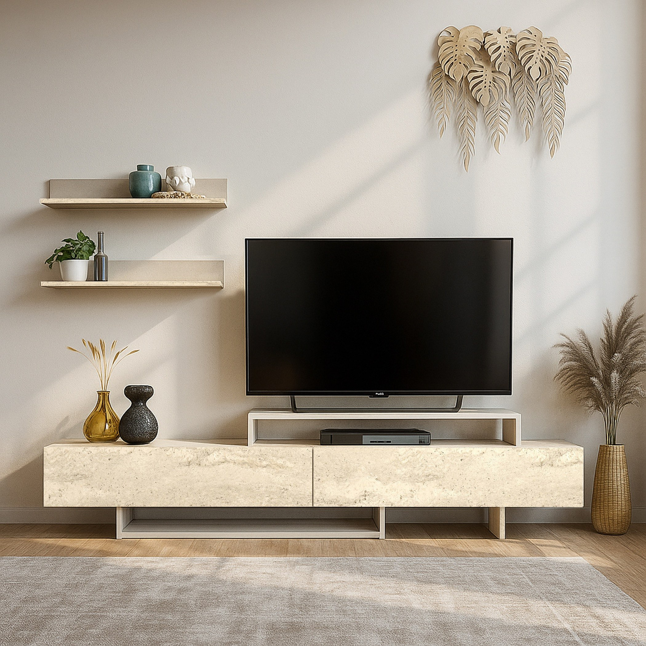Modulix Nirvana 1.8 Meter TV Unit with Wall Mounted Shelves for TVs upto 49 inches-hbxlivingroom-mediaunitsandstorage-tvunits-image-1