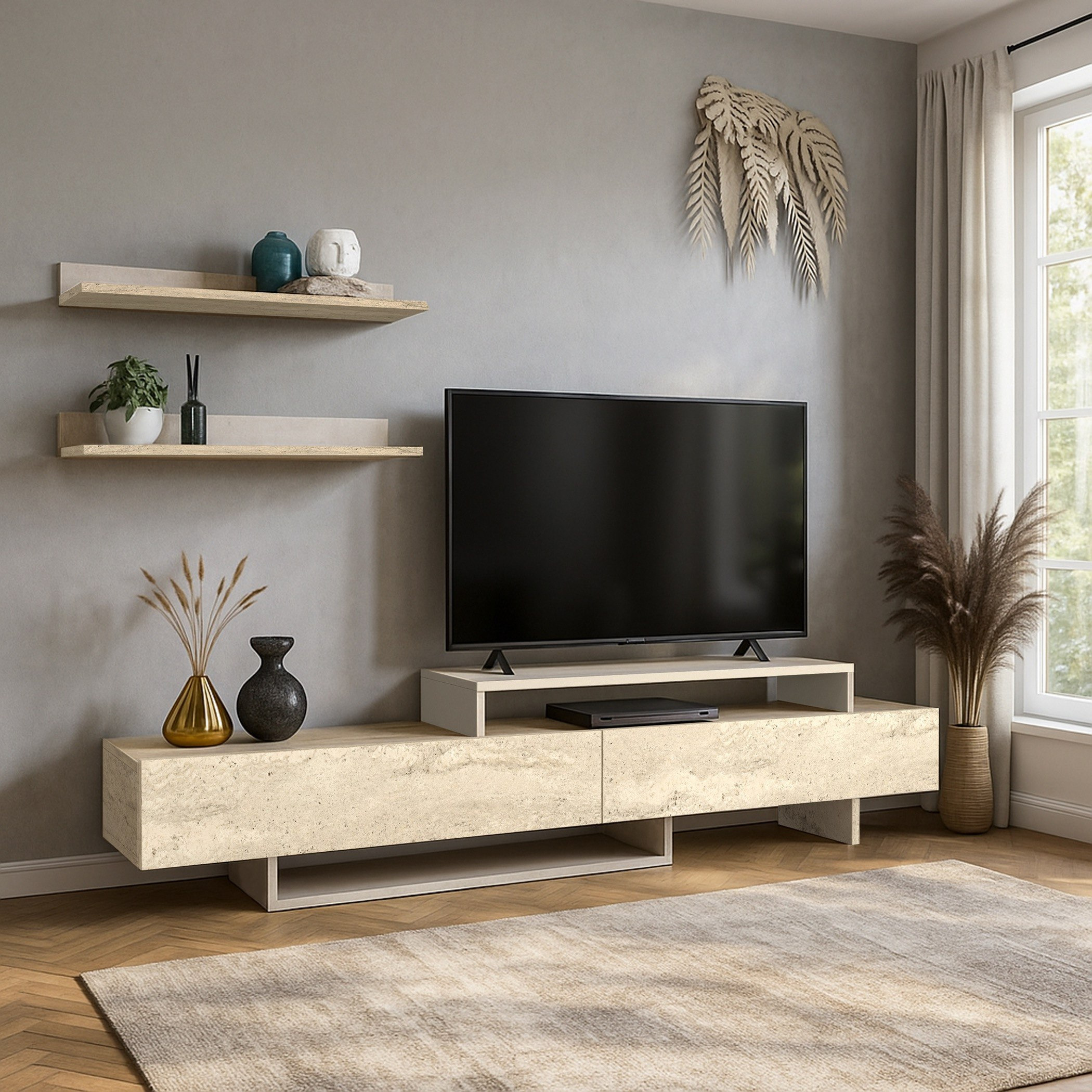 Modulix Nirvana 1.8 Meter TV Unit with Wall Mounted Shelves for TVs upto 49 inches-hbxlivingroom-mediaunitsandstorage-tvunits-image-2
