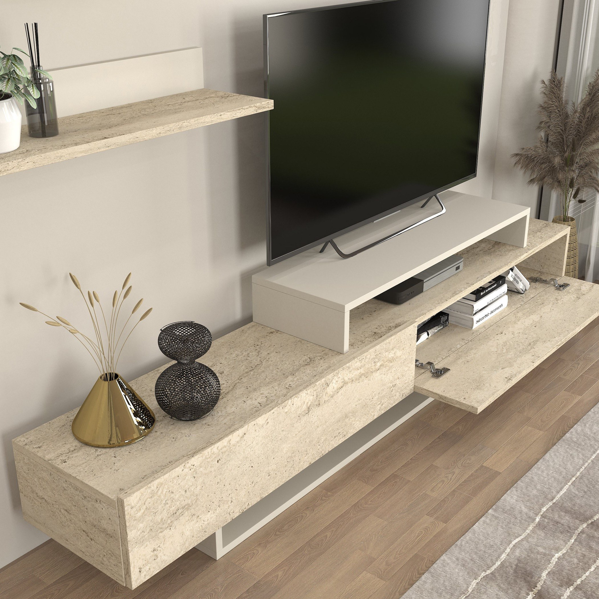 Modulix Nirvana 1.8 Meter TV Unit with Wall Mounted Shelves for TVs upto 49 inches-hbxlivingroom-mediaunitsandstorage-tvunits-image-3