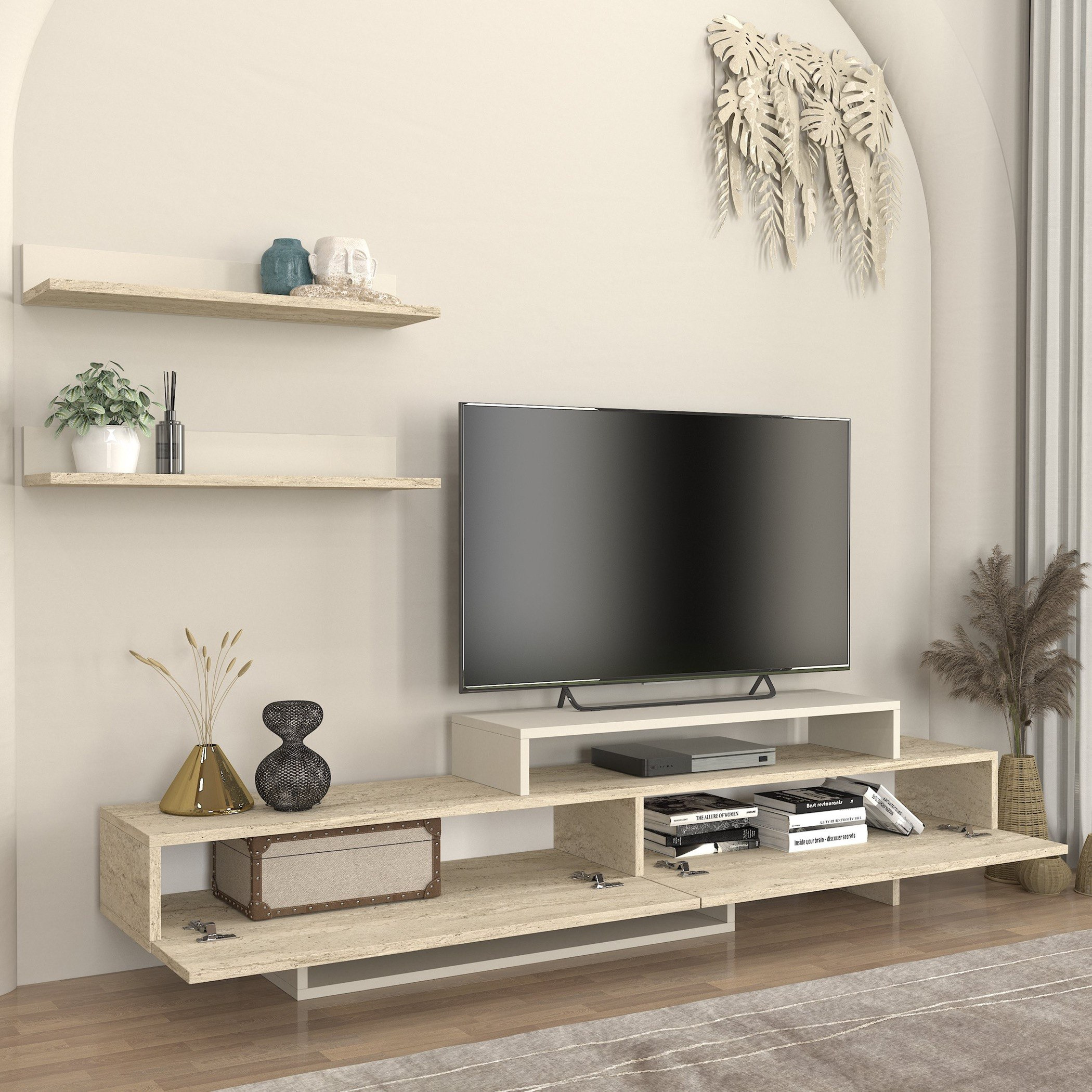Modulix Nirvana 1.8 Meter TV Unit with Wall Mounted Shelves for TVs upto 49 inches-hbxlivingroom-mediaunitsandstorage-tvunits-image-4