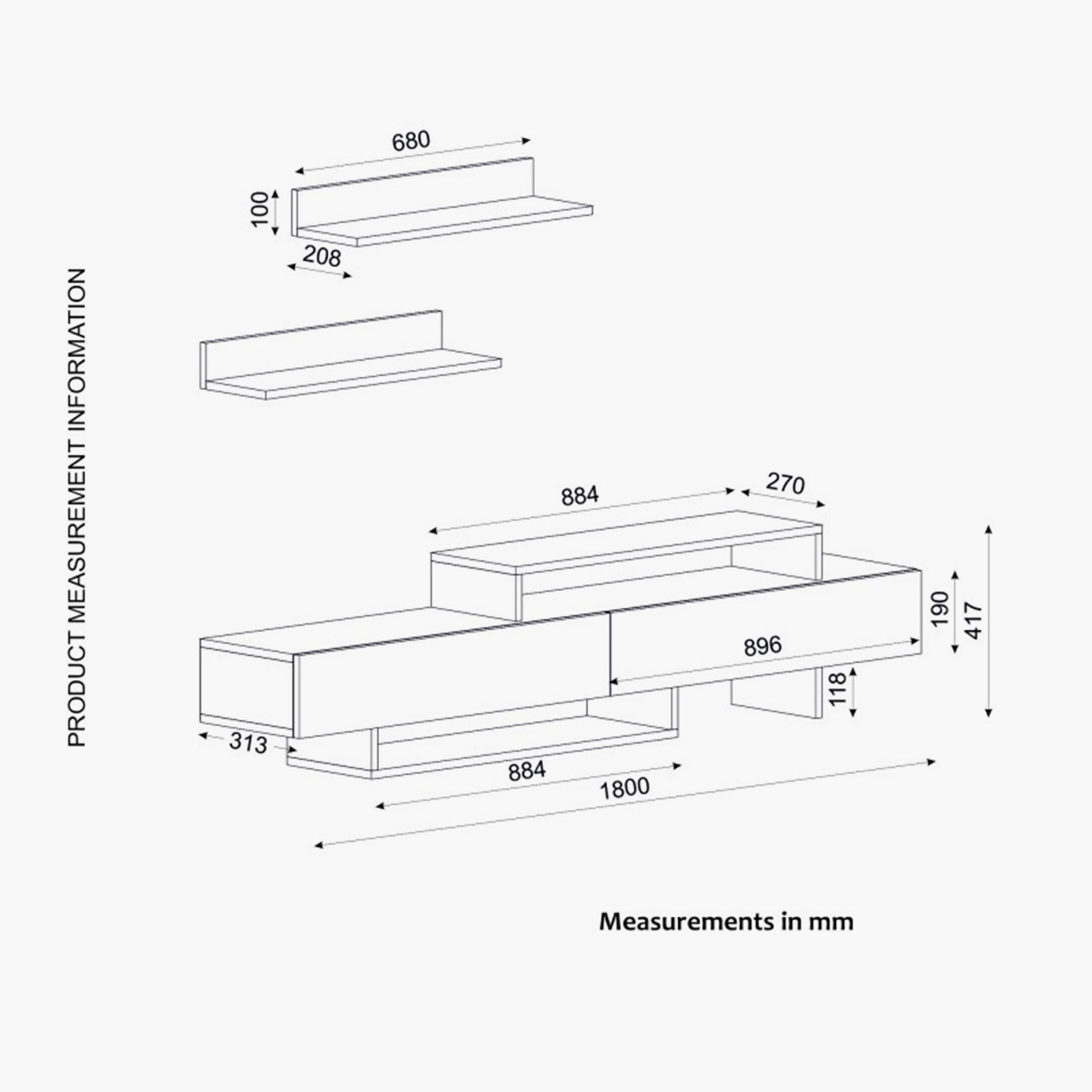 Modulix Nirvana 1.8 Meter TV Unit with Wall Mounted Shelves for TVs upto 49 inches-hbxlivingroom-mediaunitsandstorage-tvunits-image-8