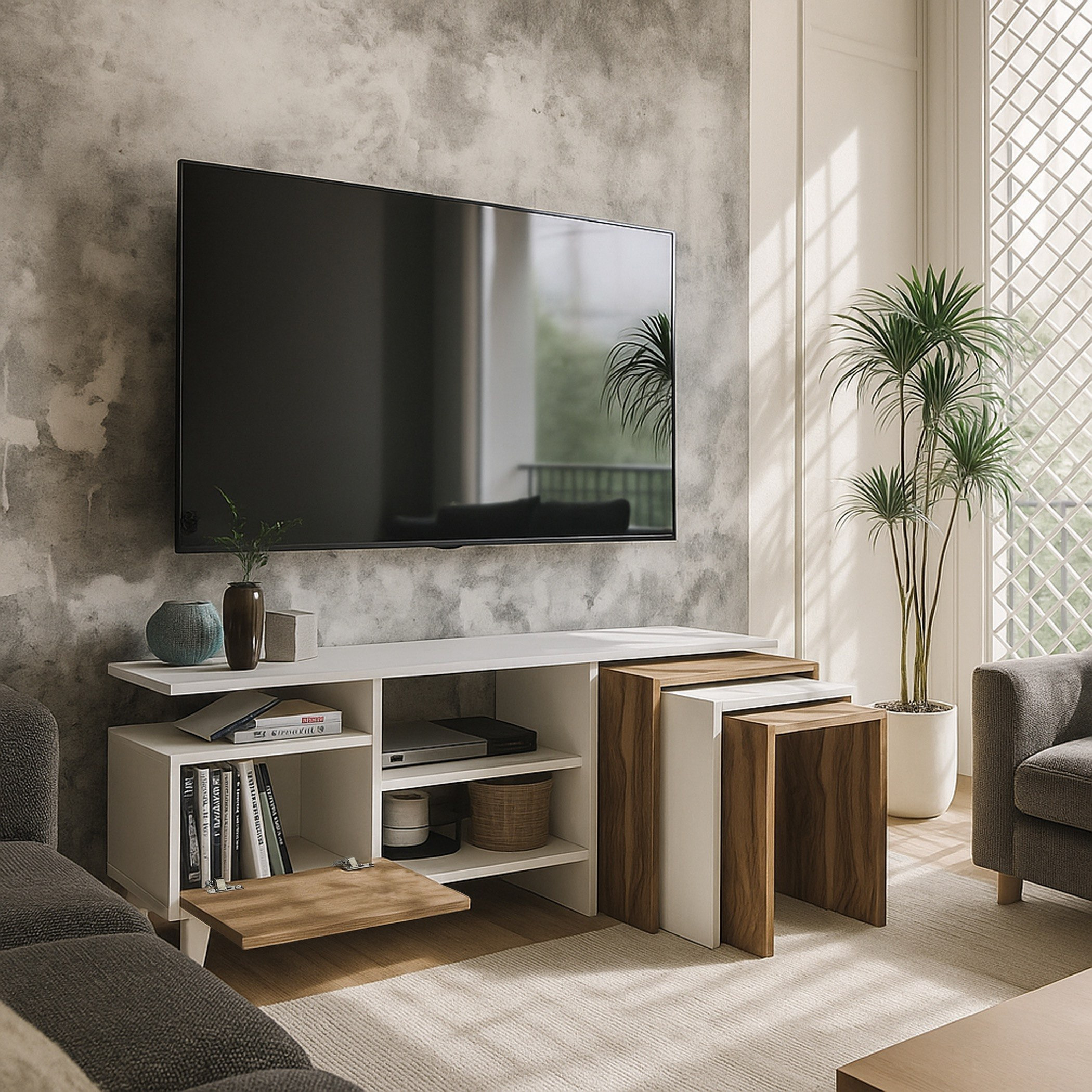 وحدة تلفزيون 1.2 متر مع 3 طاولات متداخلة للأجهزة حتى 50 بوصة من موديولكس وينسلو-hbxlivingroom-mediaunitsandstorage-tvunits-image-2
