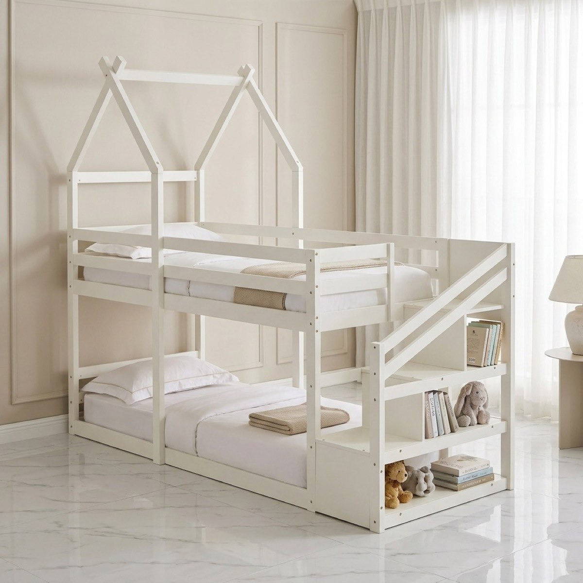 Stova Vanilla Step Single Bunk Bed with Storage - 90x200 cm-hbxkidsandyouth-bedsandbedsets-bunkbeds-single-image-1