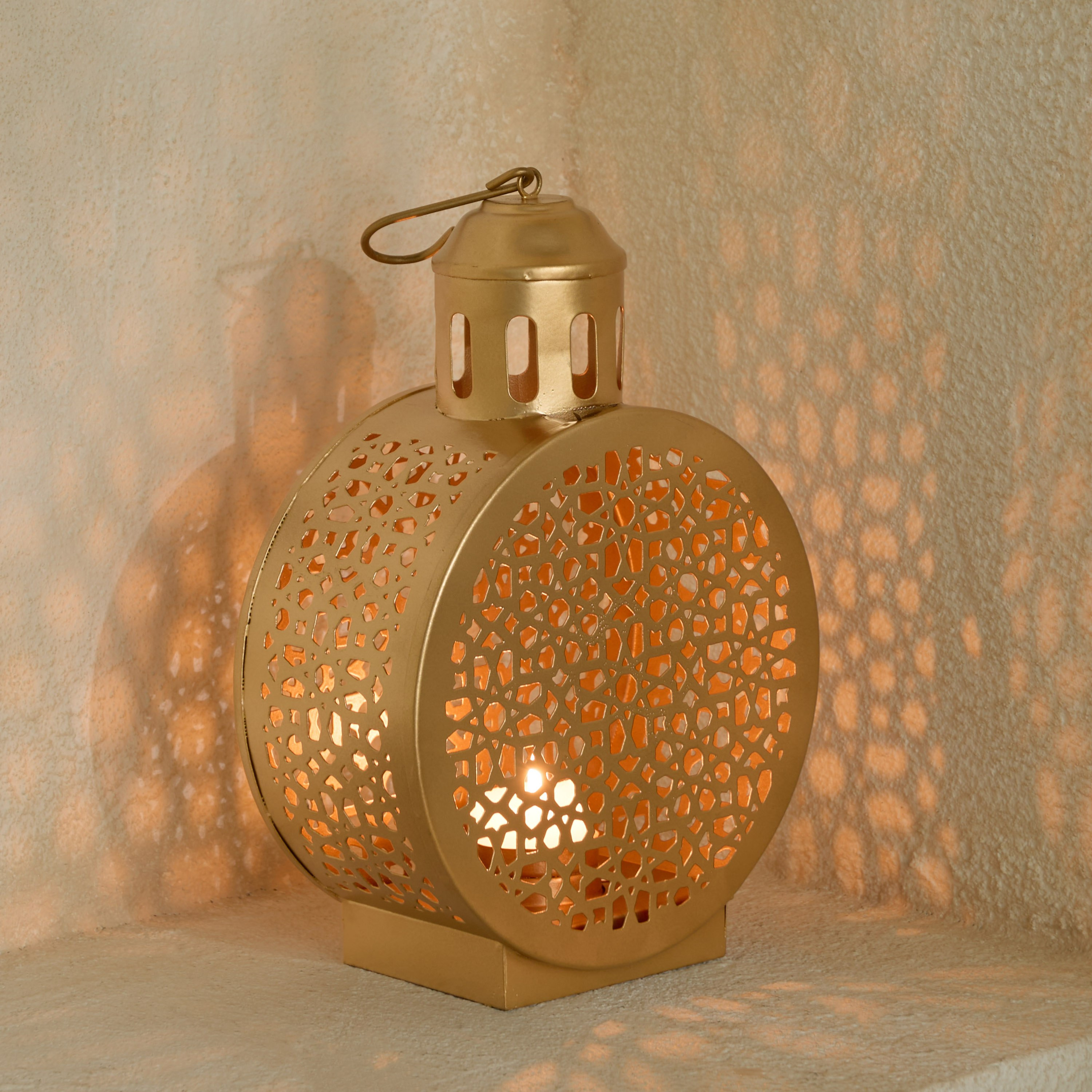 Isaba Skyline Mirage Cutwork Round Lantern - 20x9x24 cm-hbxdecorandfurnishings-homeaccessories-lanterns-image-1