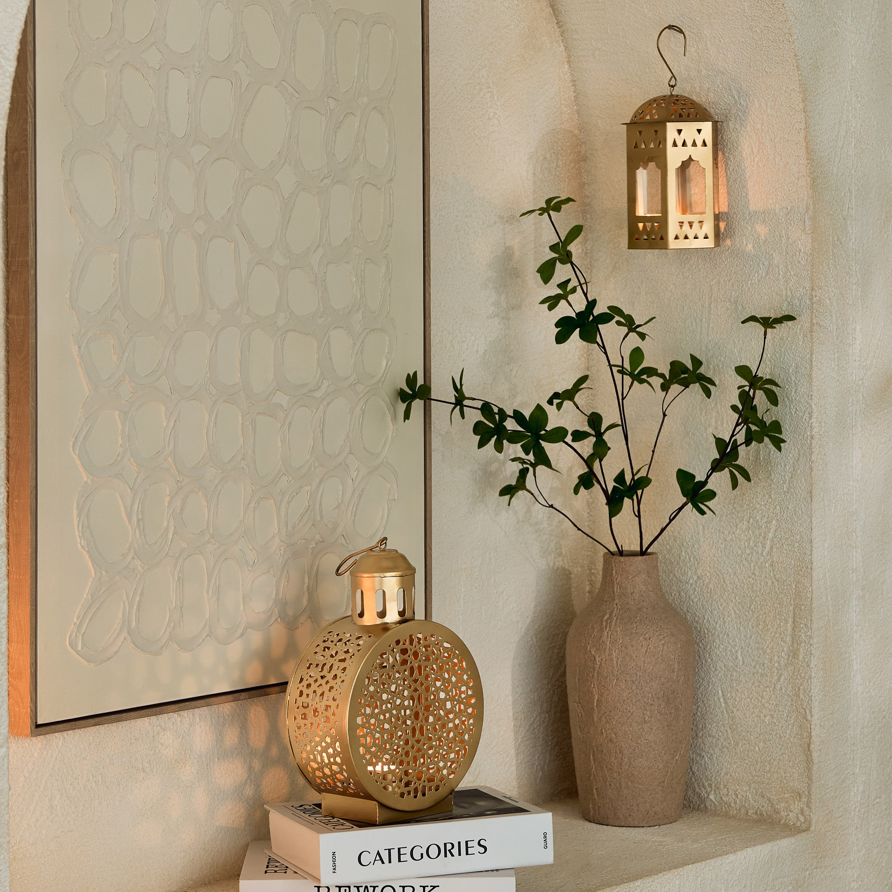 Isaba Skyline Mirage Cutwork Round Lantern - 20x9x24 cm-hbxdecorandfurnishings-homeaccessories-lanterns-image-5