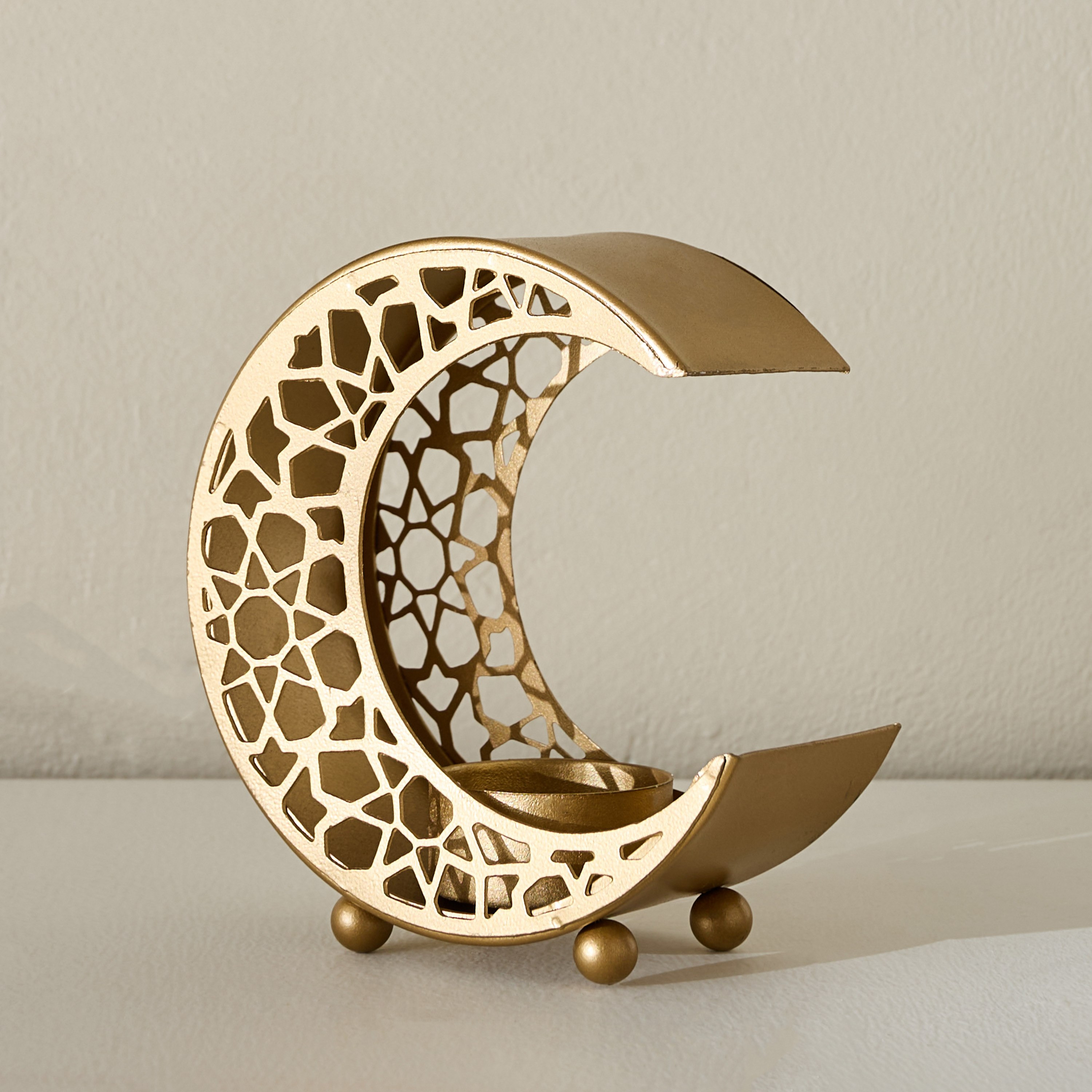 حامل شموع معدن بتصميم هلال مفرغ من أربيسك زينة - 12x5x12 سم-hbxlivingroom-decorandaccessories-candleholders-image-2