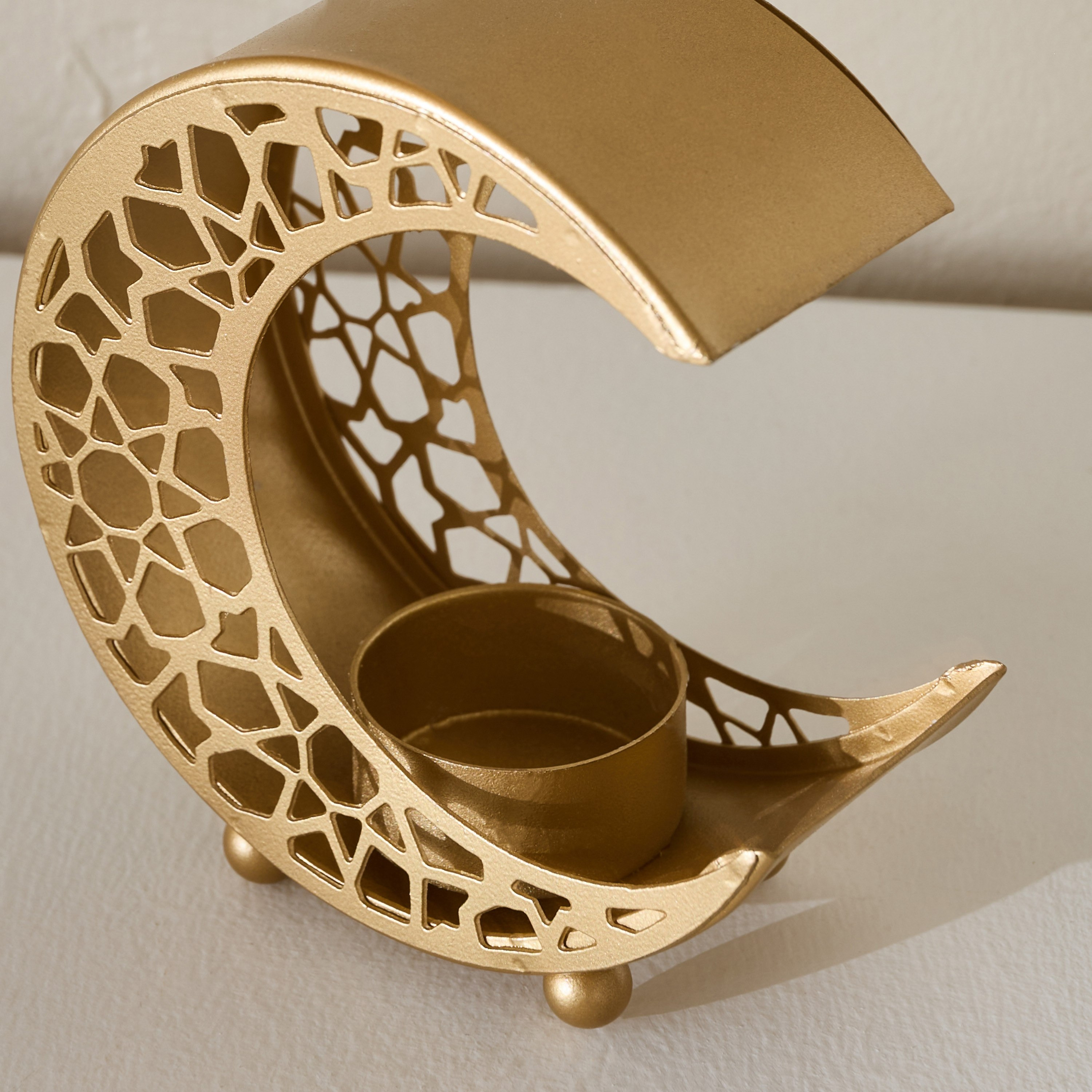 حامل شموع معدن بتصميم هلال مفرغ من أربيسك زينة - 12x5x12 سم-hbxlivingroom-decorandaccessories-candleholders-image-3