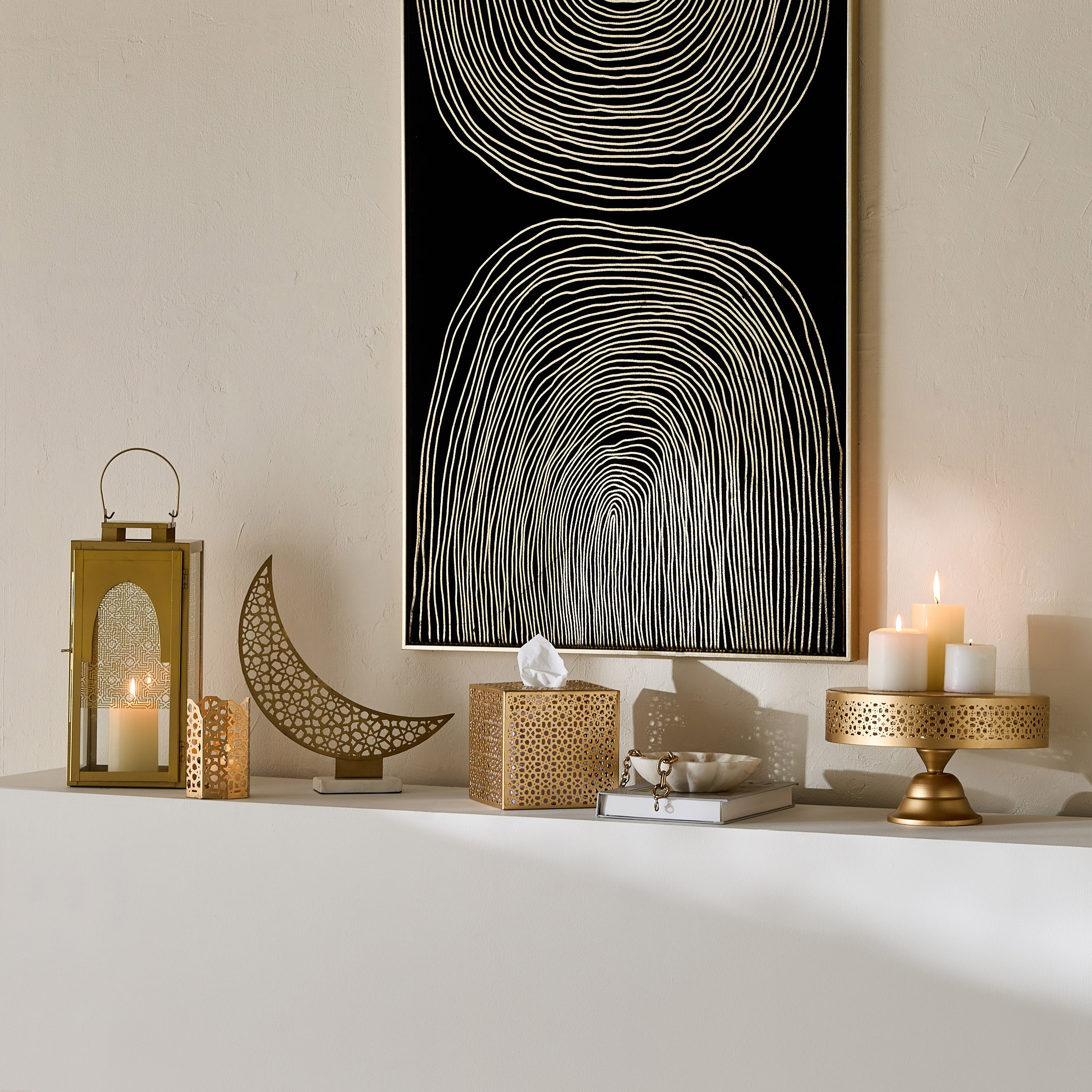 هلال زينة معدن ببتصاميم مفرغة مع قاعدة رخام من أربيسك زينة - 10x30 سم-hbxhomeware-homedecor-figurinesandornaments-image-3