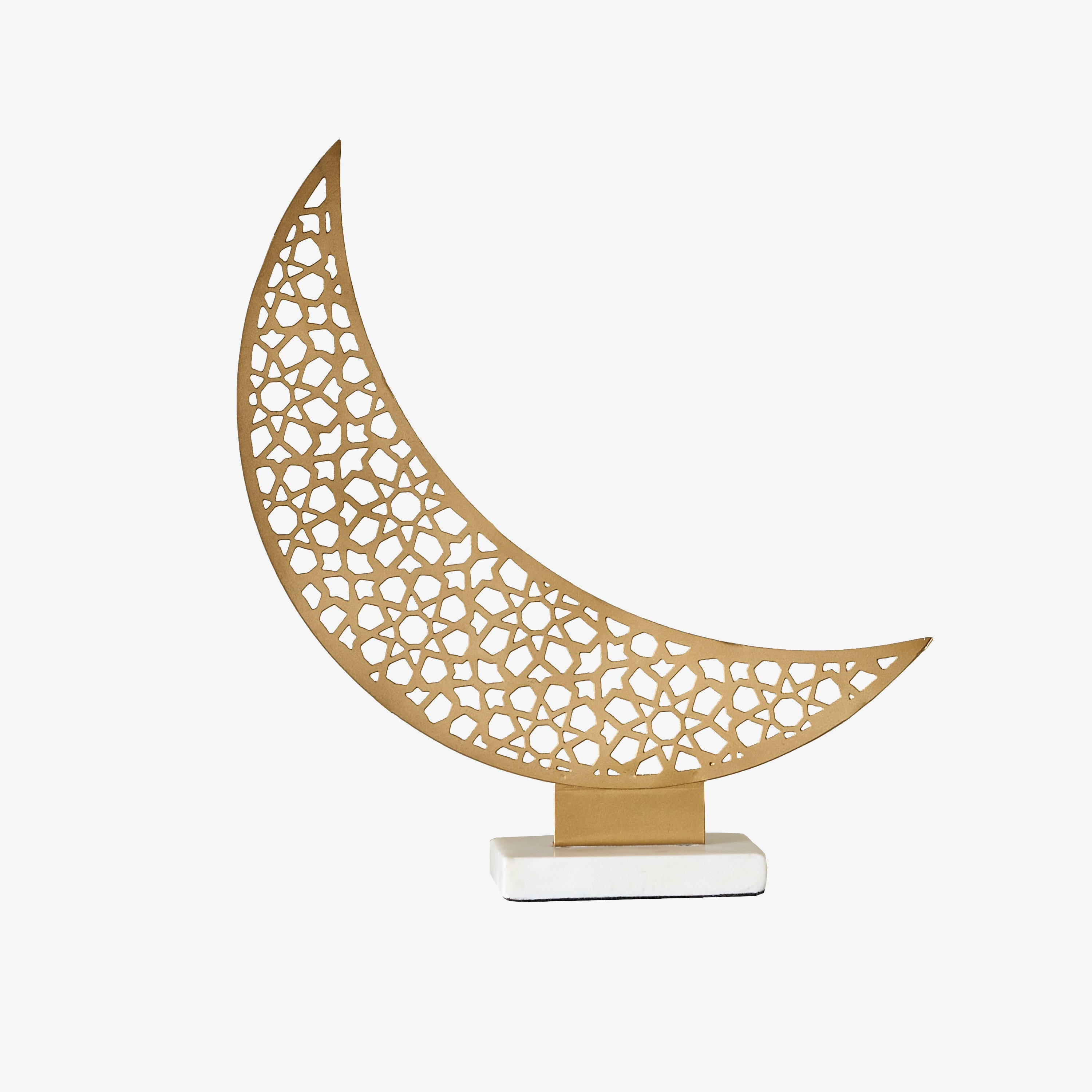 هلال زينة معدن ببتصاميم مفرغة مع قاعدة رخام من أربيسك زينة - 10x30 سم-hbxhomeware-homedecor-figurinesandornaments-image-4