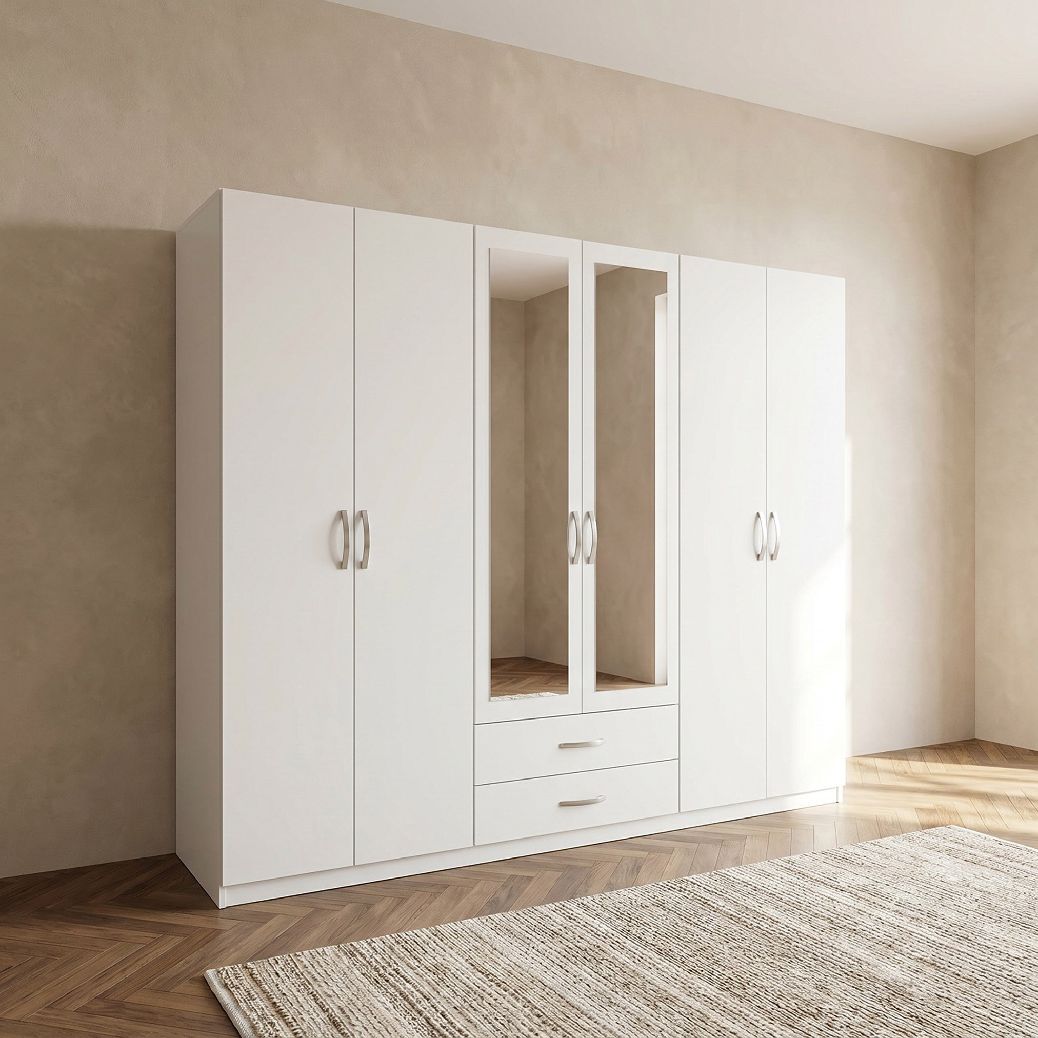 Kulltorp Plus 6-Door Wardrobe with 2 Drawers and Mirrors-hbxfurniture-wardrobes-image-1