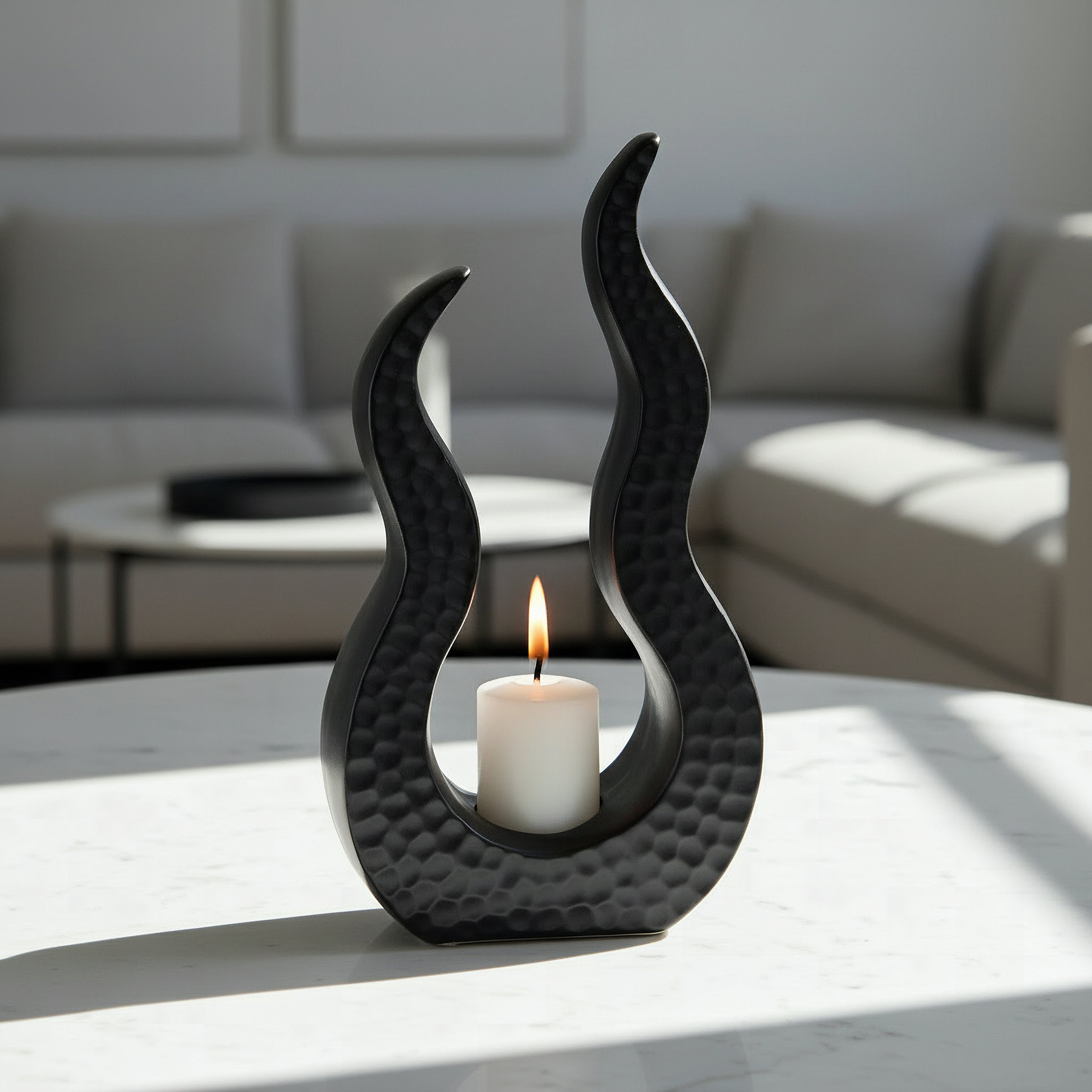 Sansa Duke Ceramic Hammered Finish Candleholder - 17x6x35 cm-hbxlivingroom-decorandaccessories-candleholders-image-2
