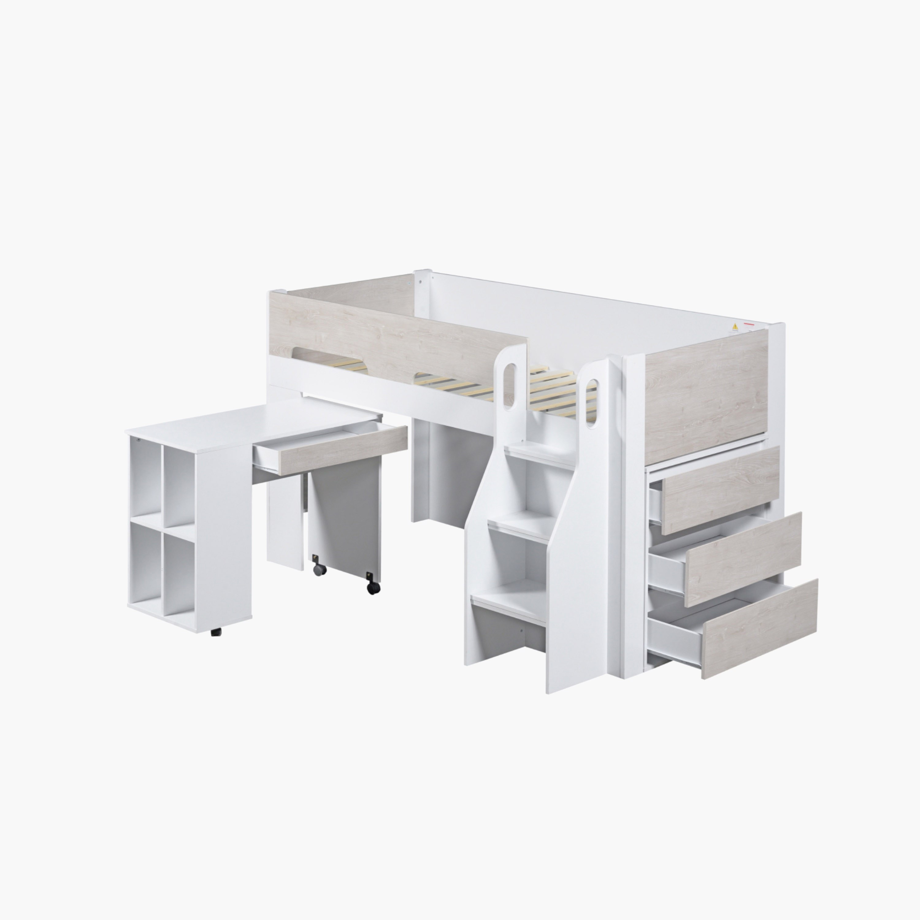 Ivory Mid Sleeper Single Bed with Study Desk and Storage - 90x190 cm-hbxkidsandyouth-bedsandbedsets-bunkbeds-single-image-2