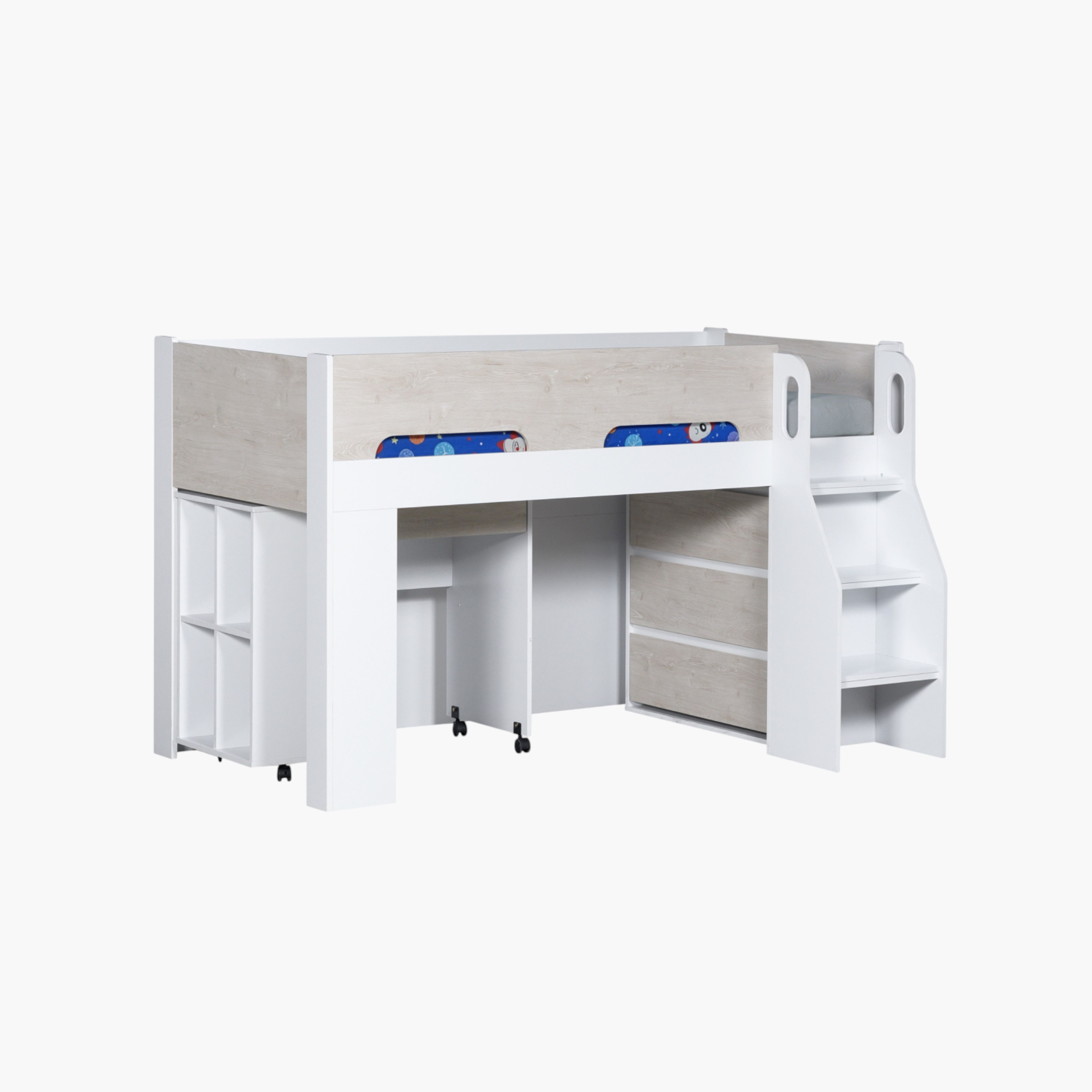 Ivory Mid Sleeper Single Bed with Study Desk and Storage - 90x190 cm-hbxkidsandyouth-bedsandbedsets-bunkbeds-single-image-4
