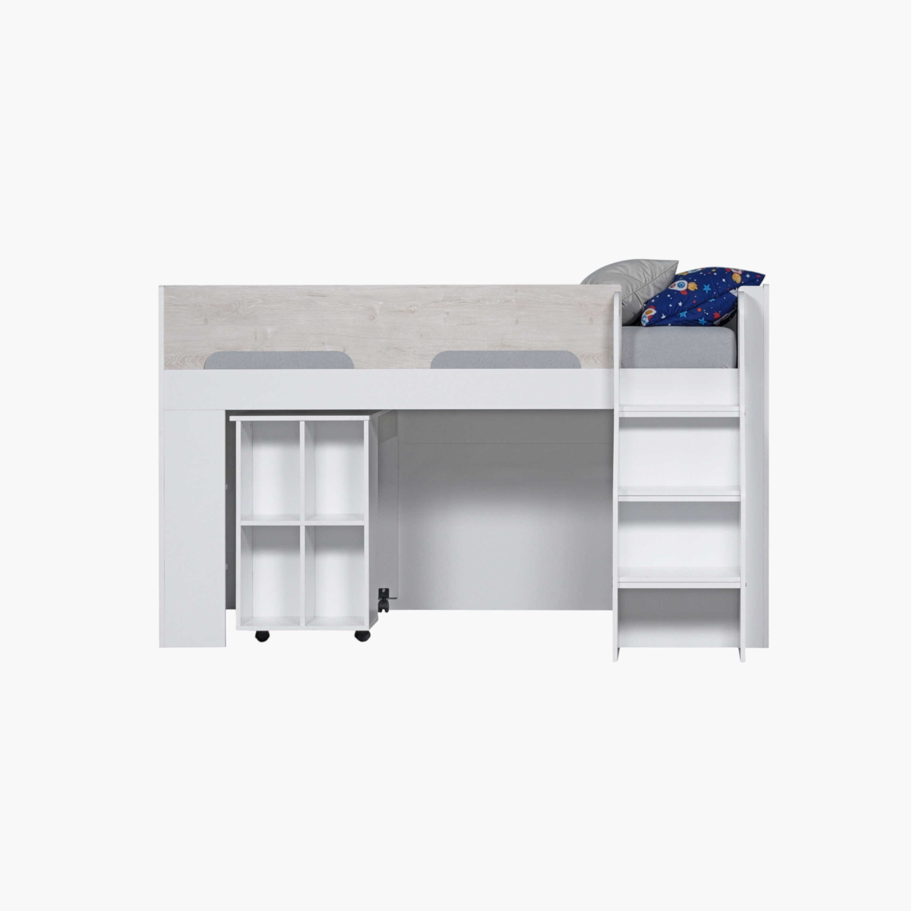 Ivory Mid Sleeper Single Bed with Study Desk and Storage - 90x190 cm-hbxkidsandyouth-bedsandbedsets-bunkbeds-single-image-5