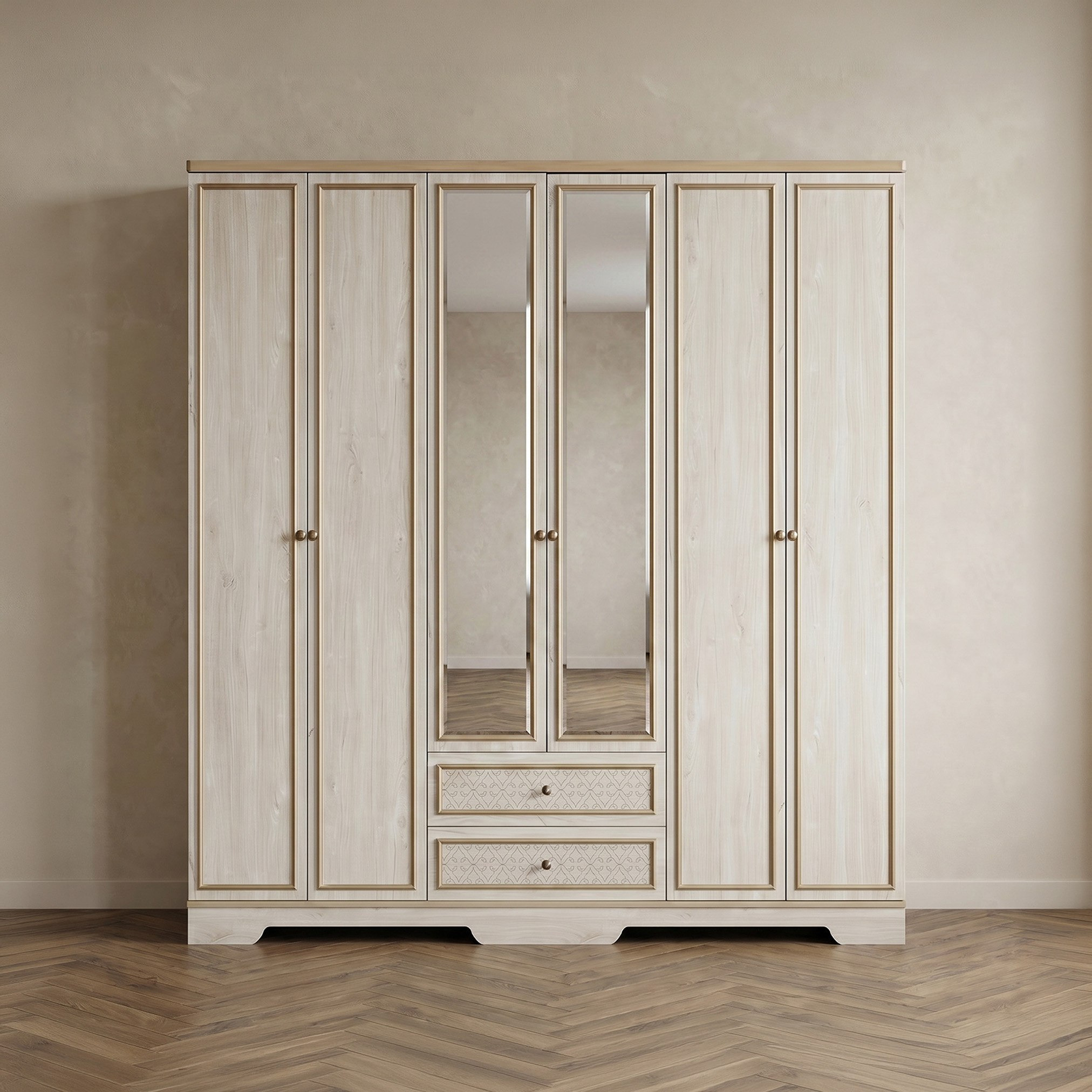 Glorenza 6-Door Wardrobe with 2 Drawers and Mirror-hbxfurniture-wardrobes-image-2