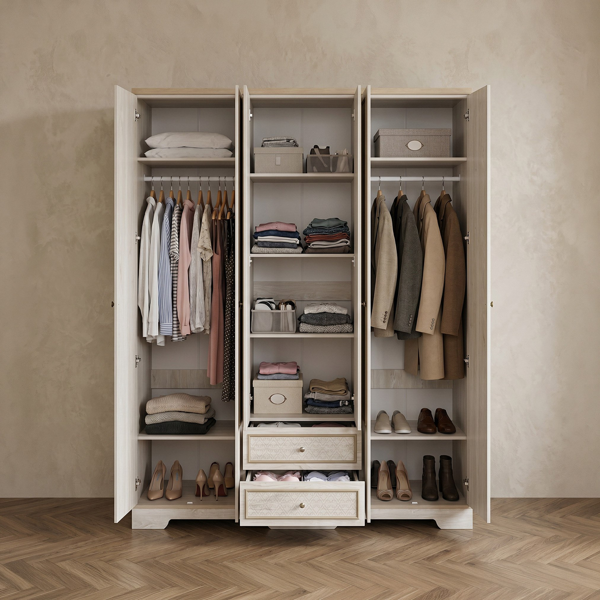 Glorenza 6-Door Wardrobe with 2 Drawers and Mirror-hbxfurniture-wardrobes-image-3