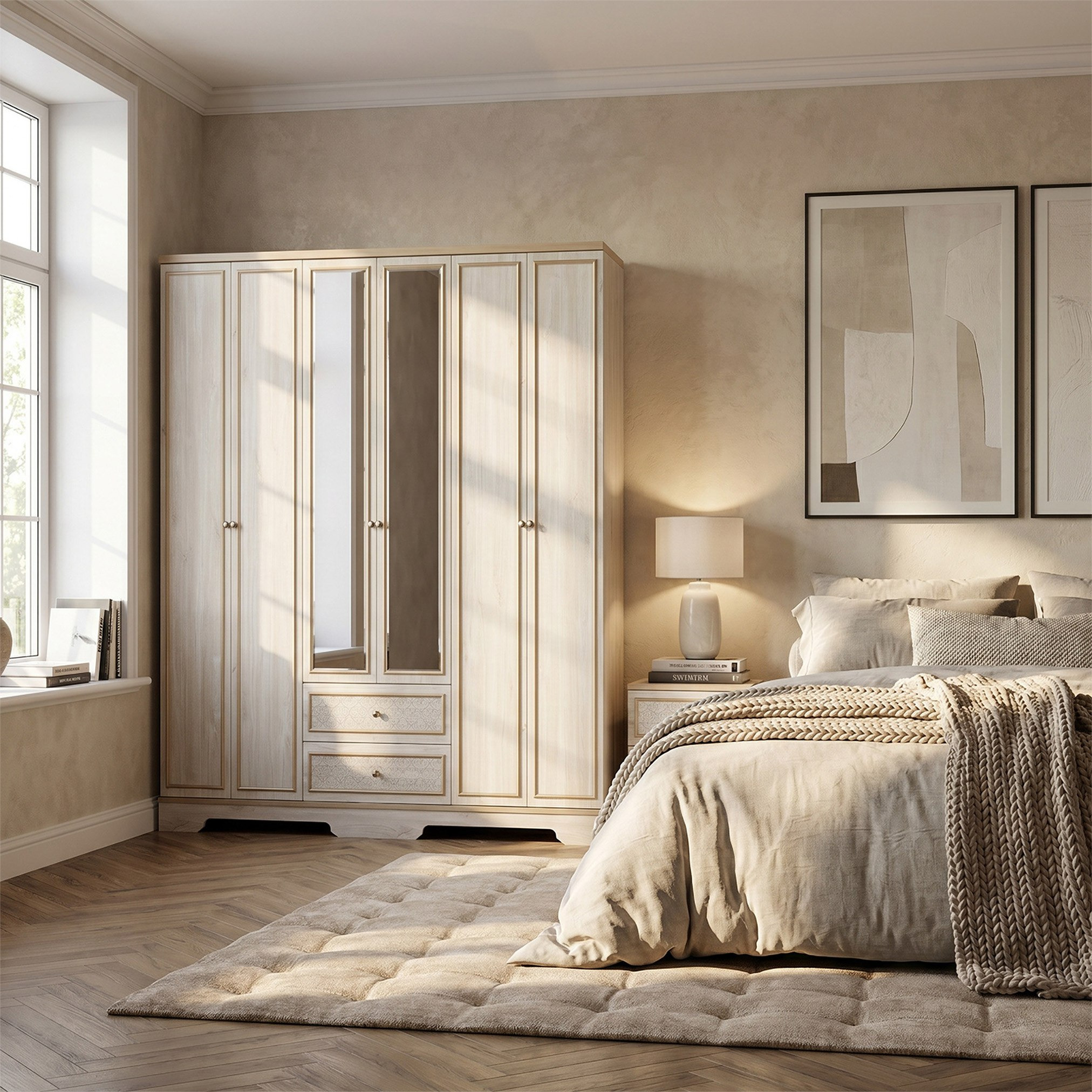 Glorenza 6-Door Wardrobe with 2 Drawers and Mirror-hbxfurniture-wardrobes-image-6