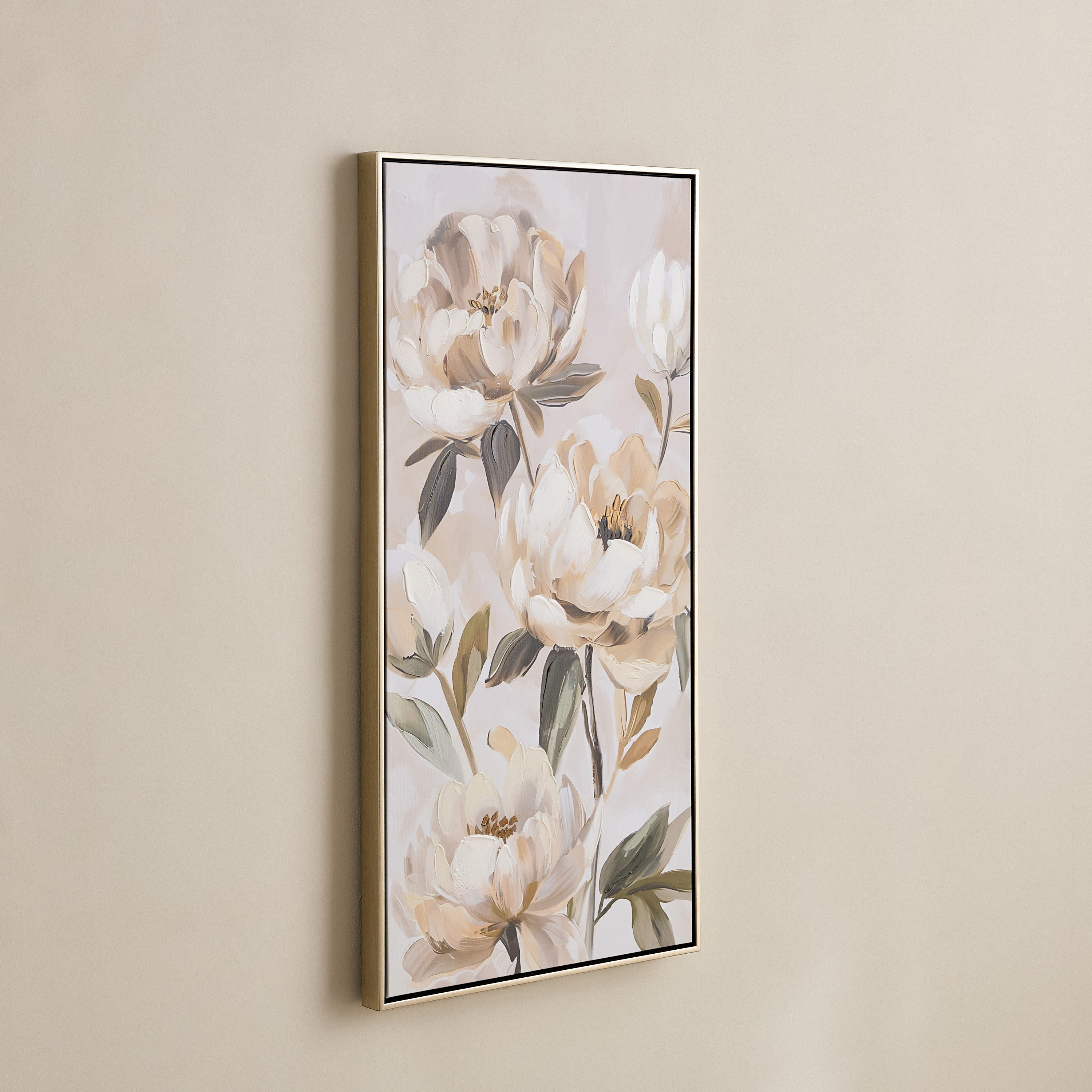 Vivid Stretcher Framed 60% Hand Painted Large Multi Peony Canvas Art - 50x100 cm-hbxdiningroom-walldecor-framedpictures-image-1