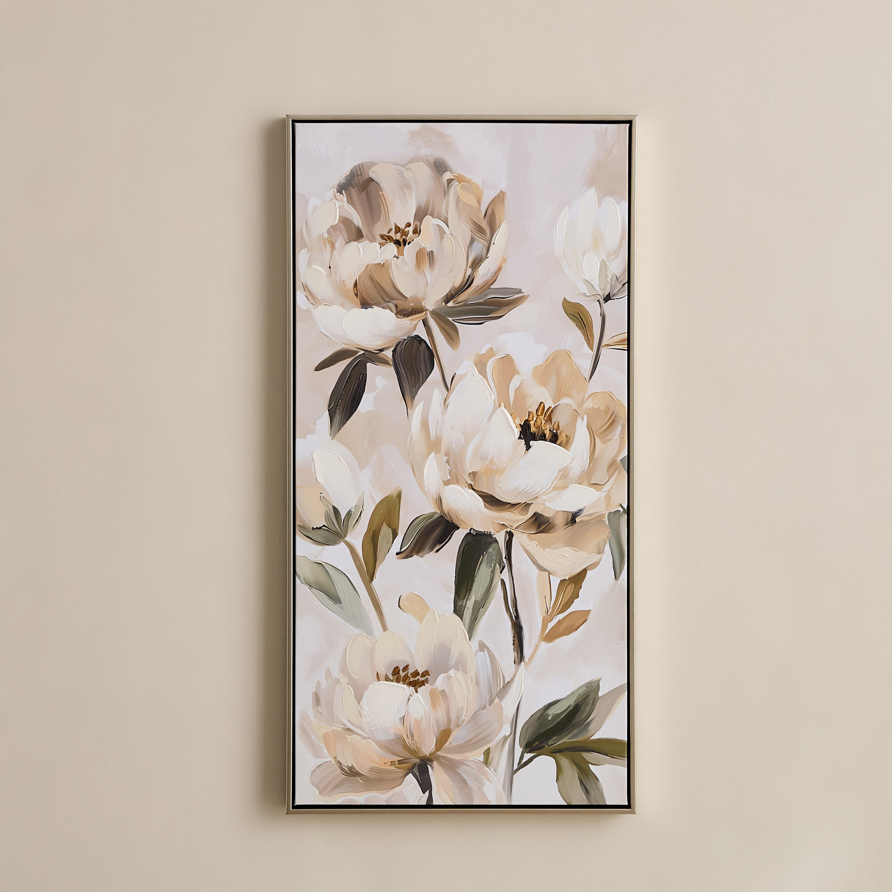 Vivid Stretcher Framed 60% Hand Painted Large Multi Peony Canvas Art - 50x100 cm-hbxdiningroom-walldecor-framedpictures-image-2