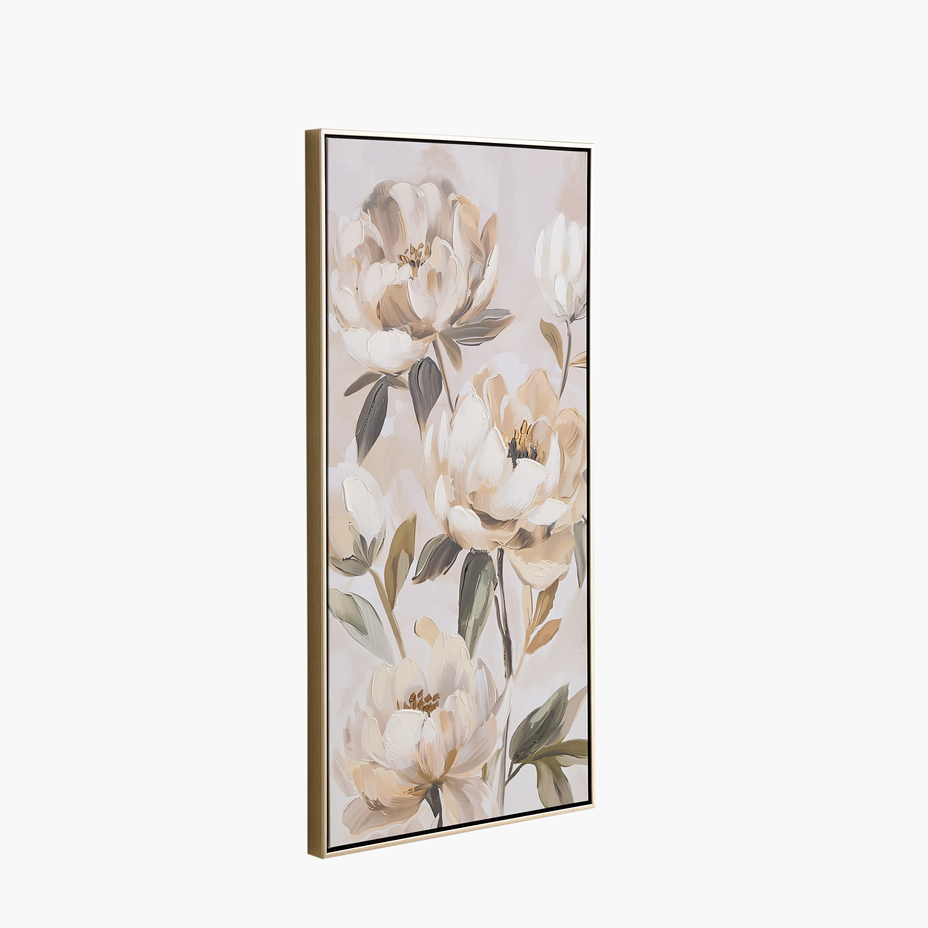 Vivid Stretcher Framed 60% Hand Painted Large Multi Peony Canvas Art - 50x100 cm-hbxdiningroom-walldecor-framedpictures-image-5