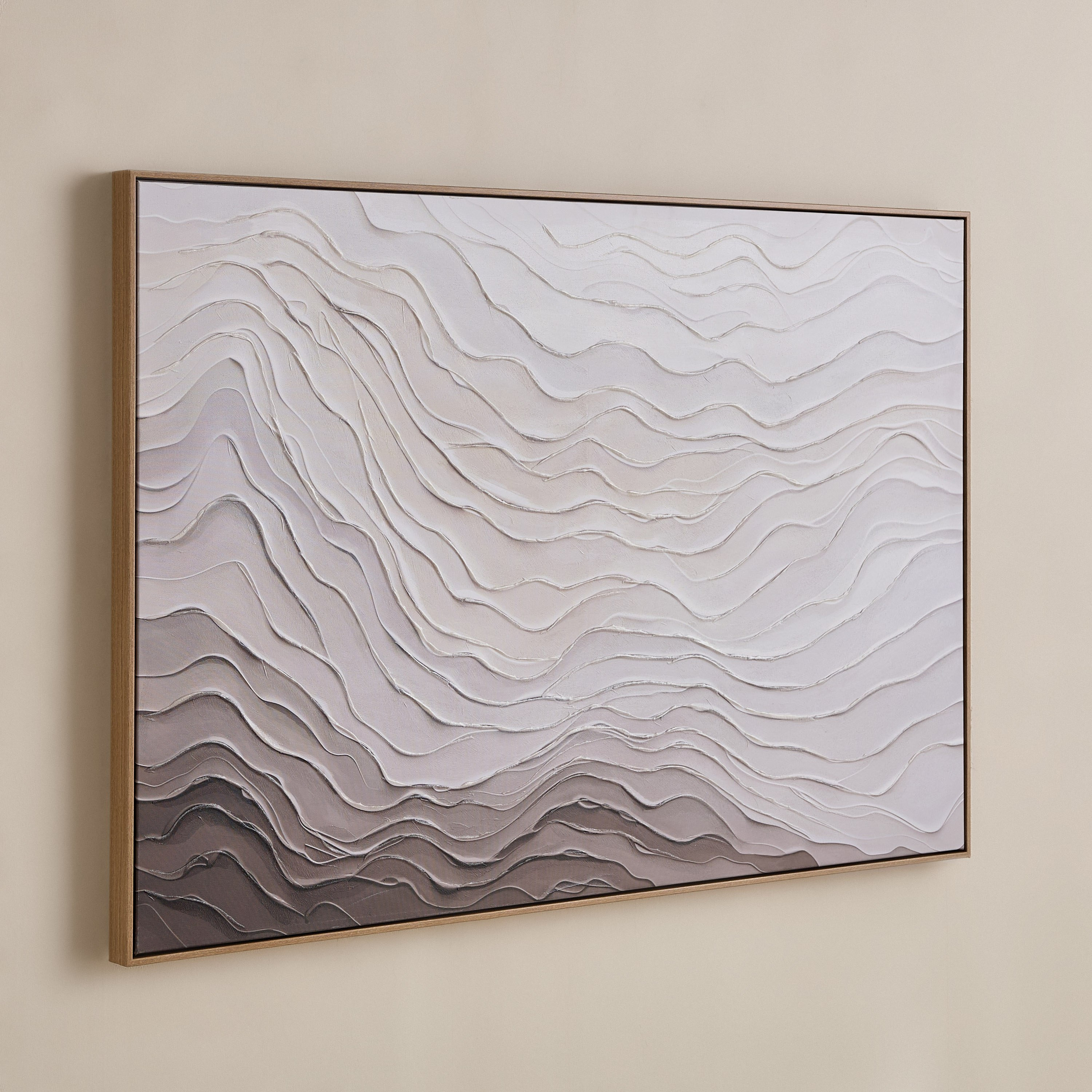 زينة حائط كانفاس بتصميم أمواج تجريدية 80% رسم يدوي وبإطار خشبي صلب من فيفيد - 80x120 سم-hbxdiningroom-walldecor-framedpictures-image-1