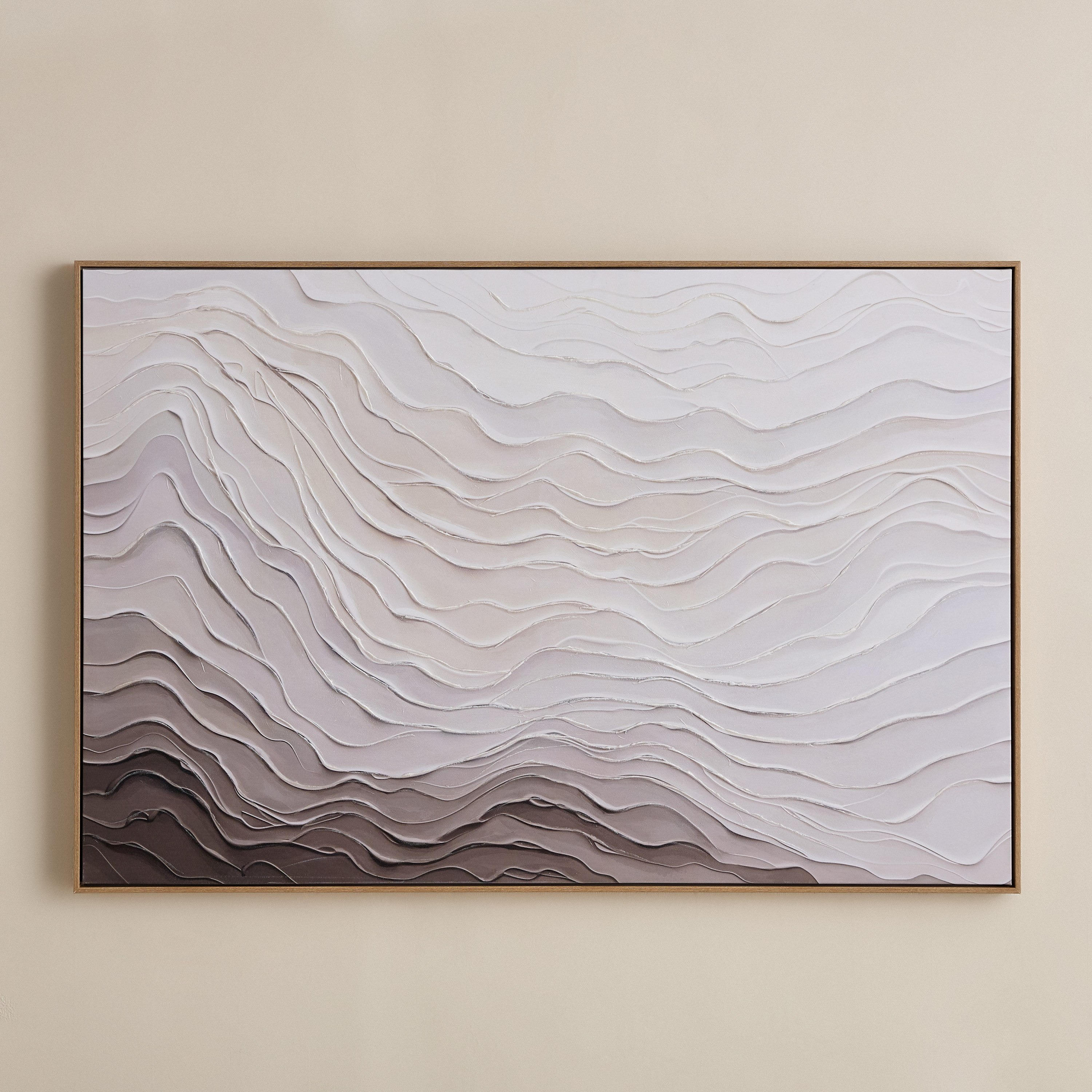زينة حائط كانفاس بتصميم أمواج تجريدية 80% رسم يدوي وبإطار خشبي صلب من فيفيد - 80x120 سم-hbxdiningroom-walldecor-framedpictures-image-2