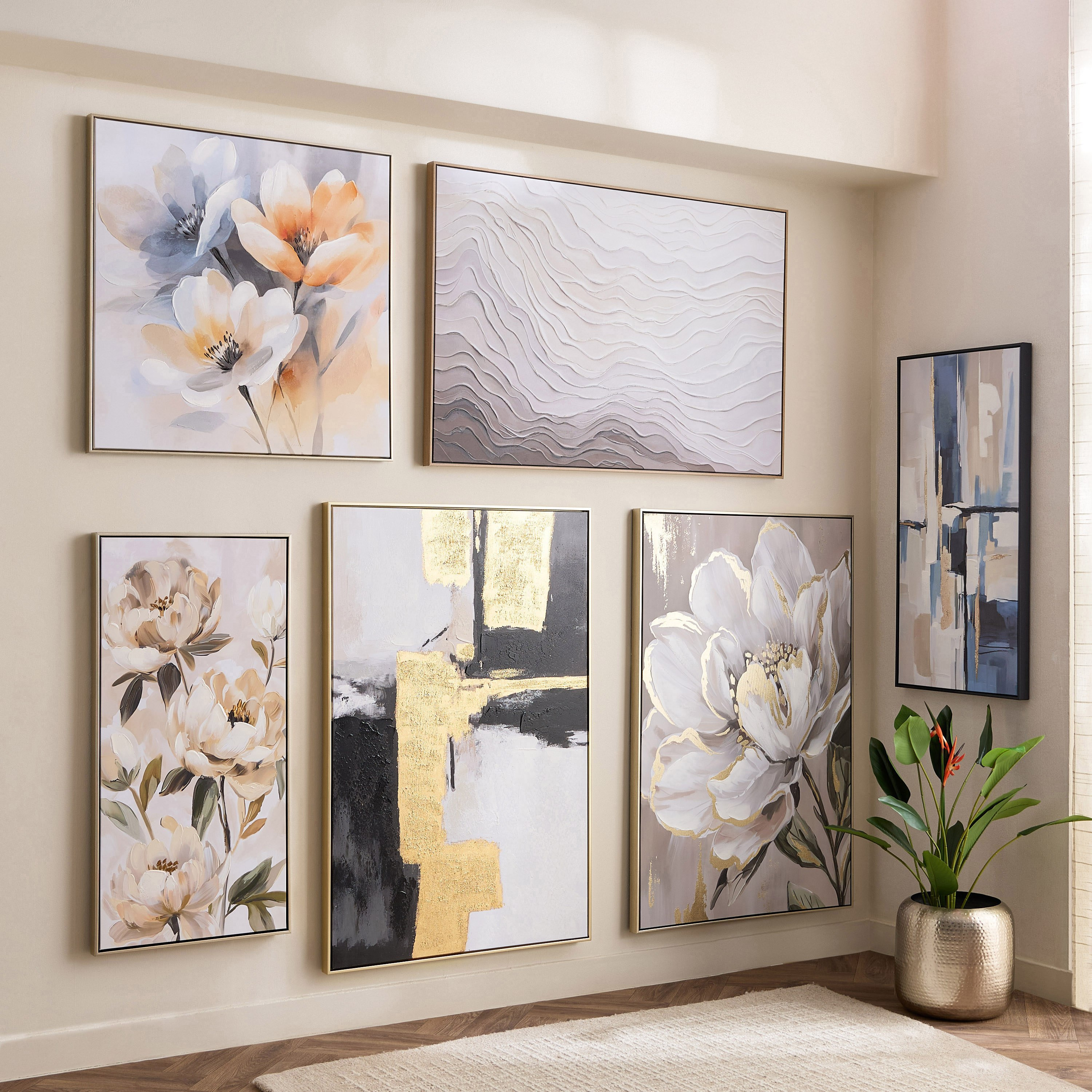 زينة حائط كانفاس بتصميم أمواج تجريدية 80% رسم يدوي وبإطار خشبي صلب من فيفيد - 80x120 سم-hbxdiningroom-walldecor-framedpictures-image-4