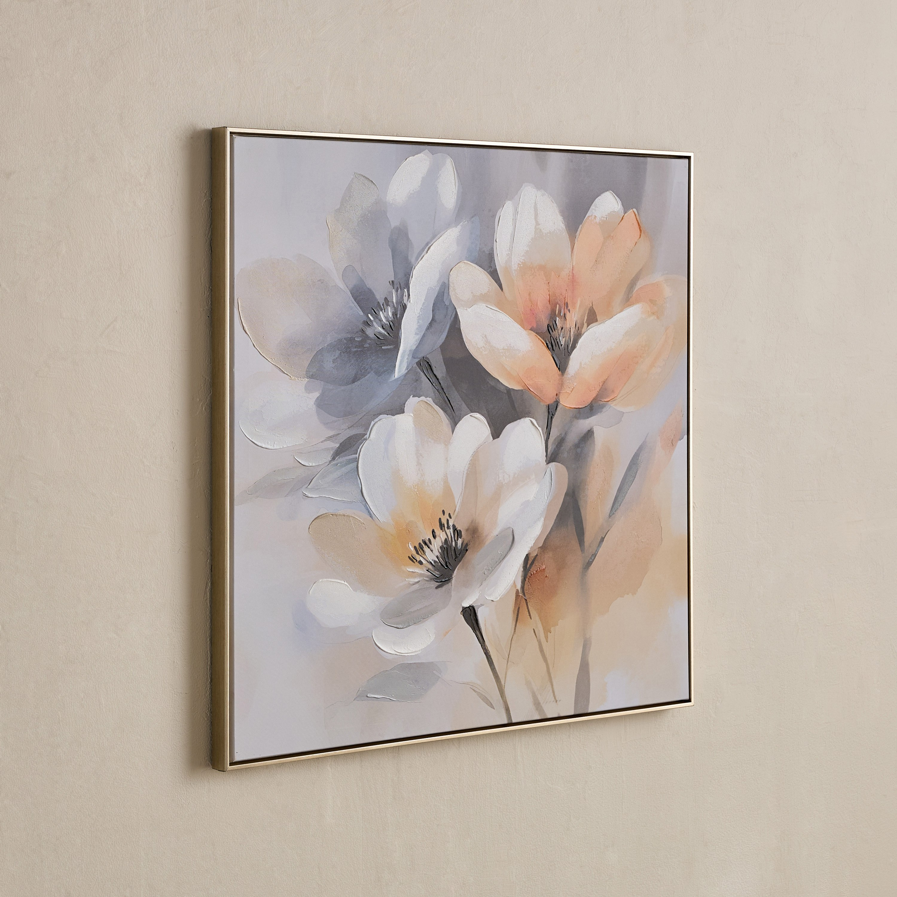 لوحة زهور مشدودة مؤطرة مرسومة يدويًا بنسبة 60% من فيفيد - 80x80 سم-hbxdiningroom-walldecor-framedpictures-image-1