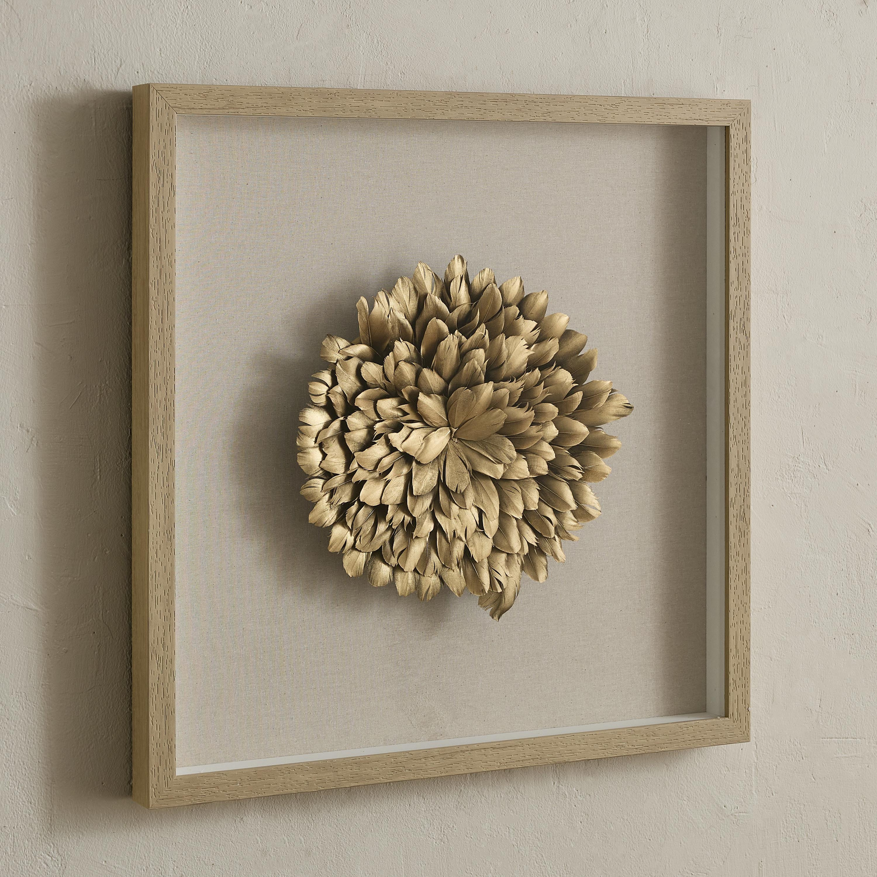 Olivia Luxe Wooden Feather Shadow Box  - 60x60 cm-hbxdiningroom-walldecor-wallart-image-1